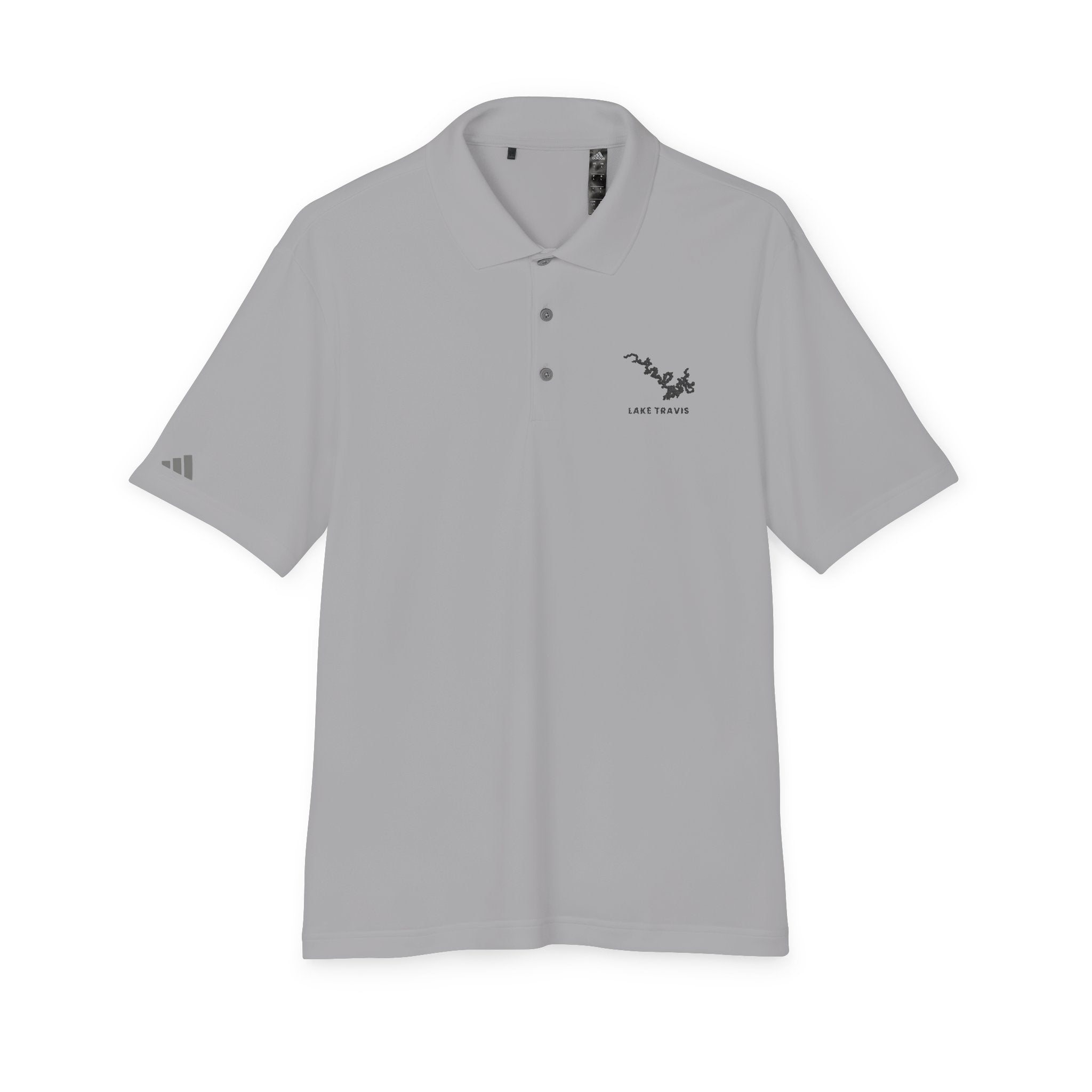 Lake Travis - White Performance Polo — Minimalist Botanical Chest Logo