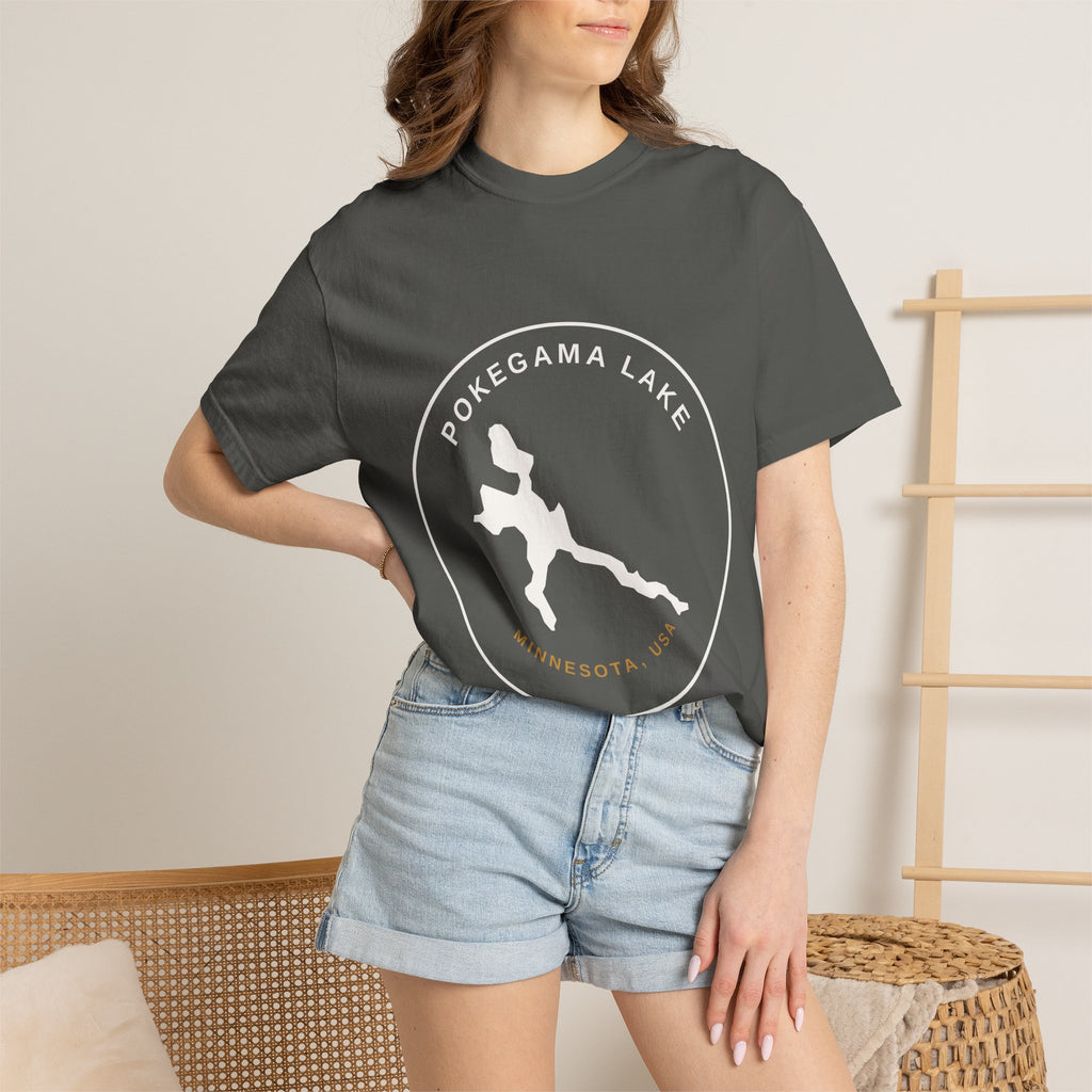 Pokegama Lake Minnesota T-Shirt — Lake Map Circle Graphic (Light Logo, for Dark Colors)