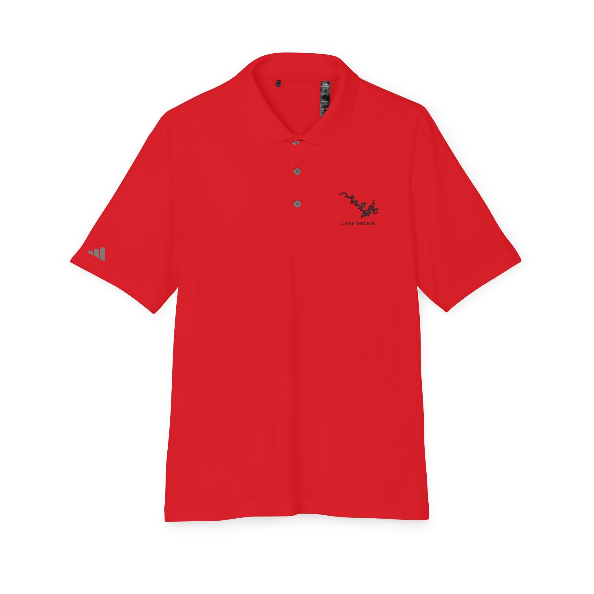 Lake Travis - White Performance Polo — Minimalist Botanical Chest Logo