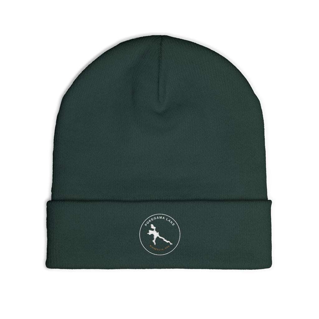 Pokegama Lake - Embroidered Runner Logo Knit Beanie (Light Logo, for Dark Colors) — Lightweight Winter Hat for Runners & Outdoor Fitness