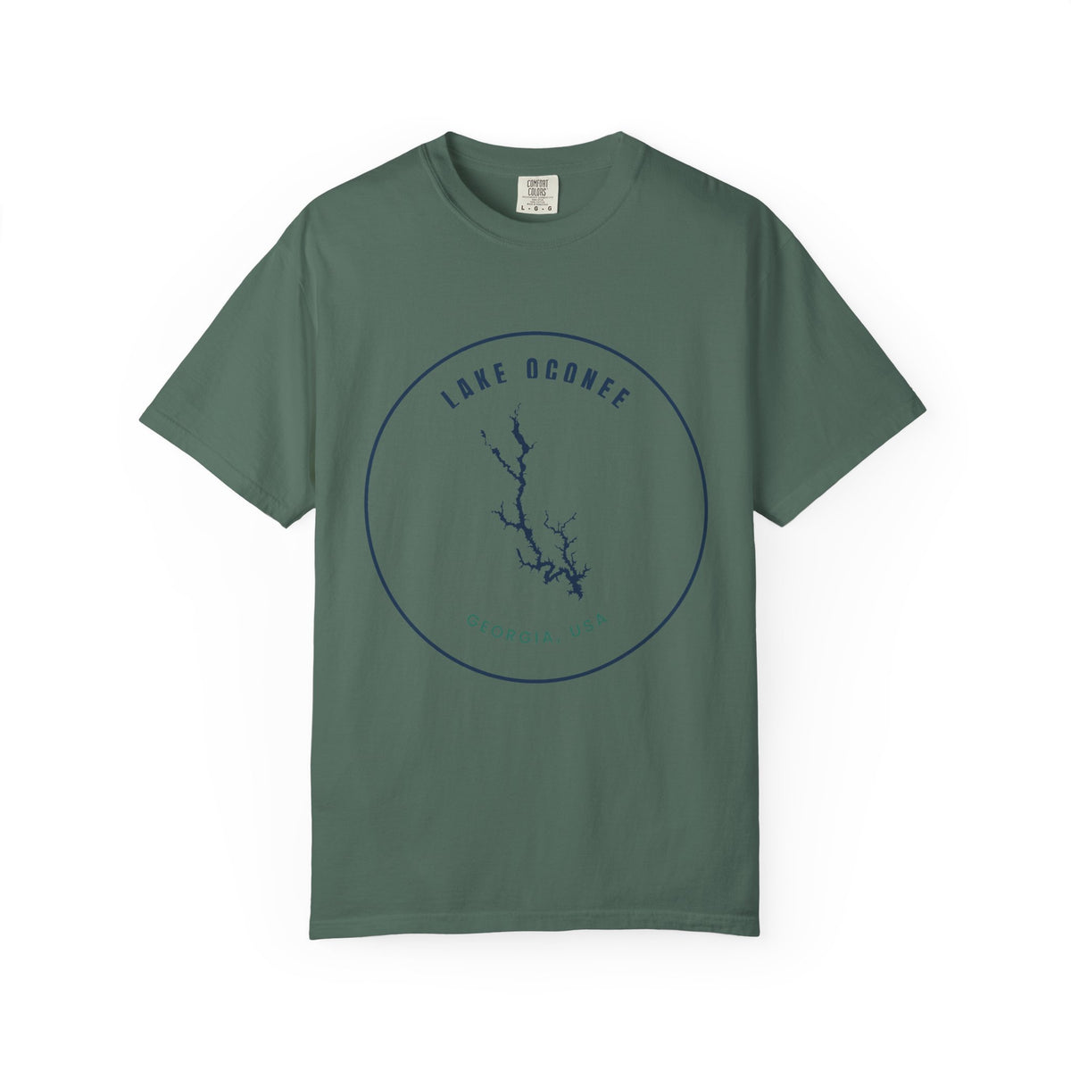 Lake Oconee Map T-Shirt — Minimal Circle Lake Map Graphic (Georgia, USA)