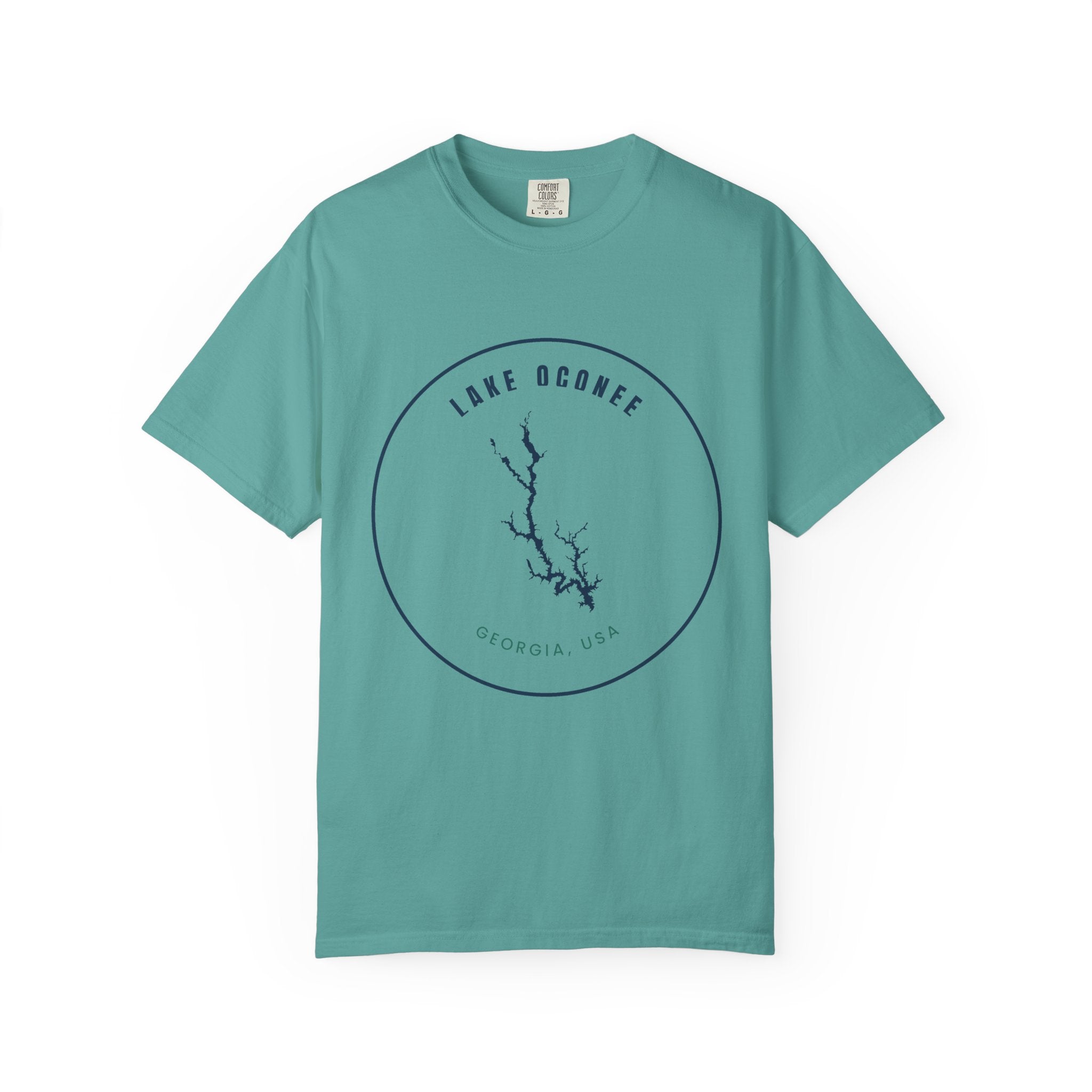 Lake Oconee Map T-Shirt — Minimal Circle Lake Map Graphic (Georgia, USA)