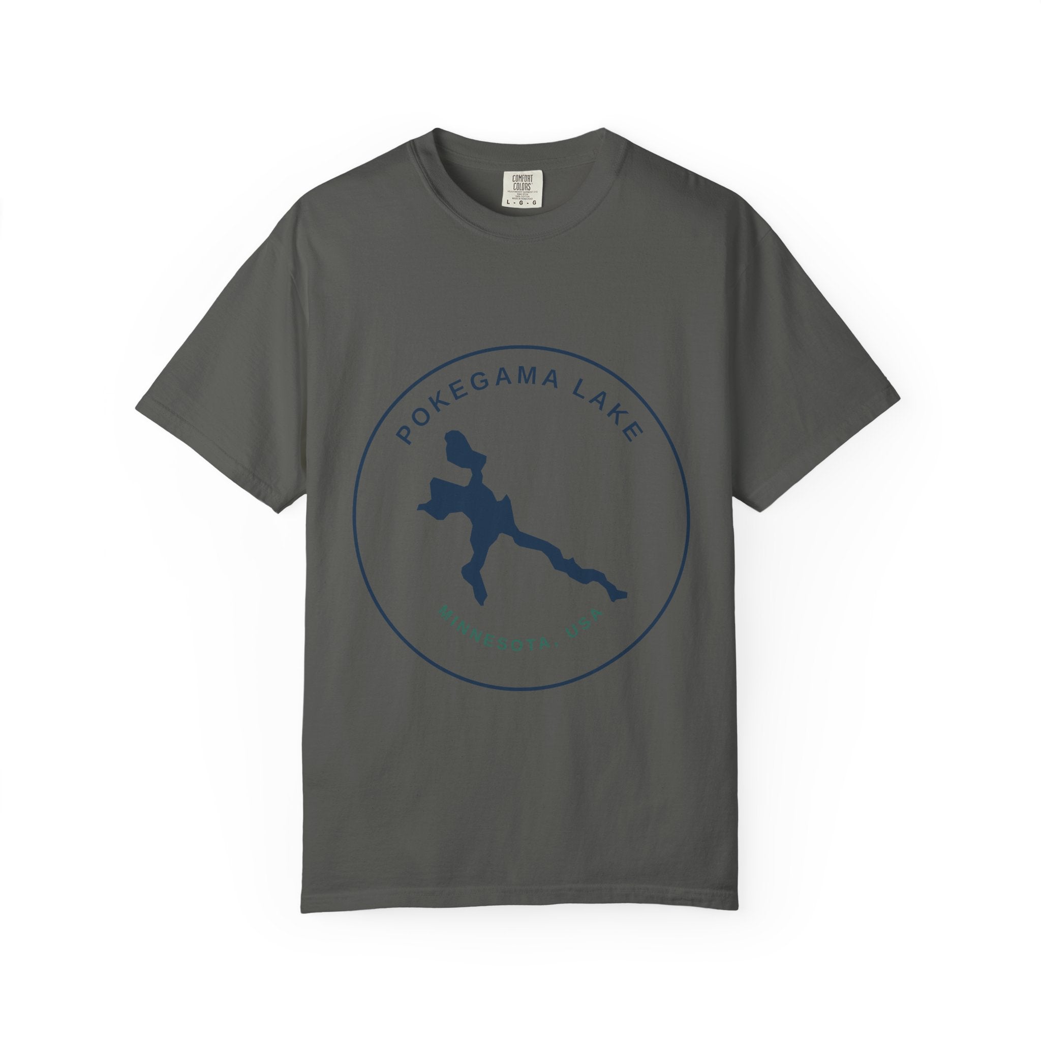 Pokegama Lake Minnesota T-Shirt — Lake Map Circle Graphic (Dark Logo, for Light Colors)