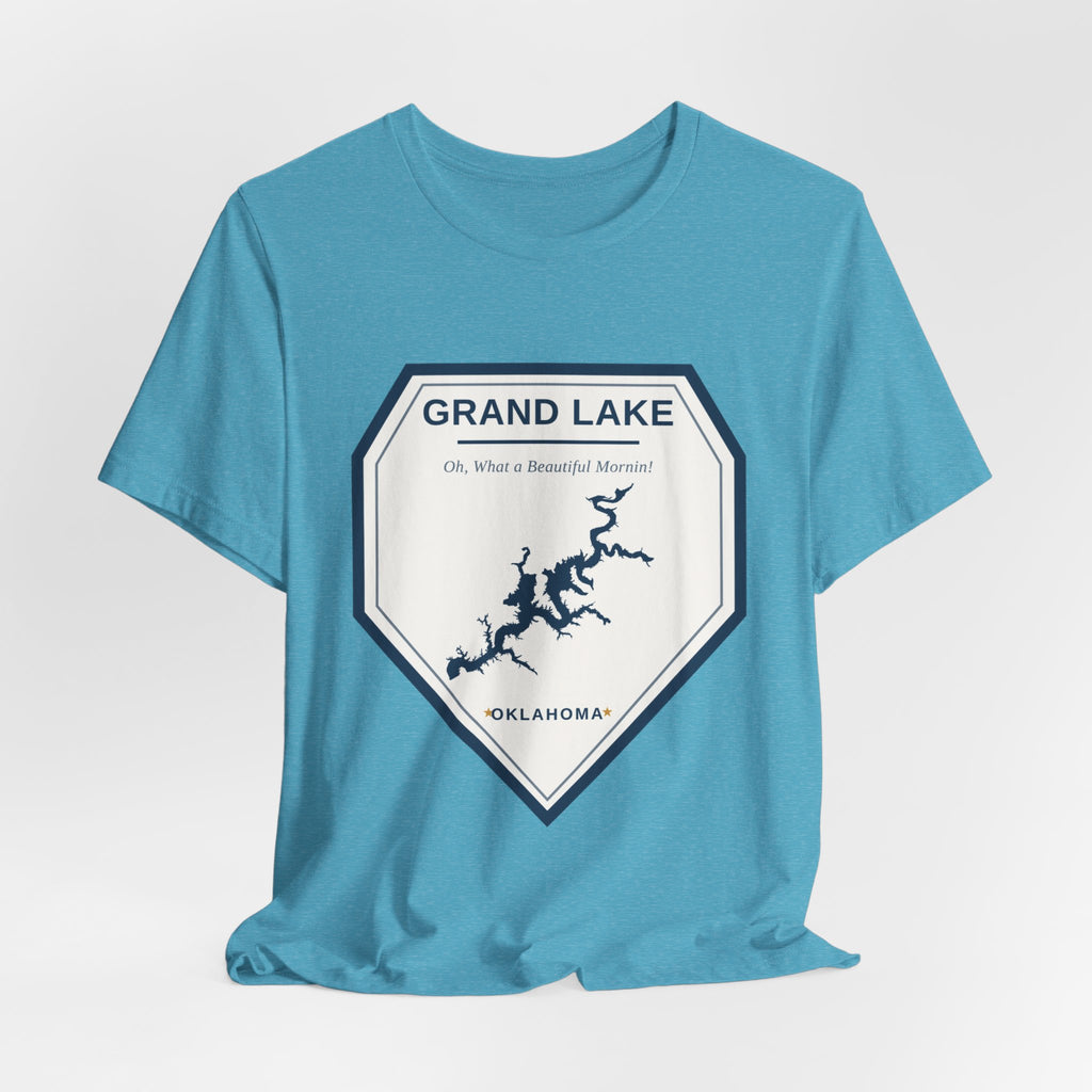 Grand Lake Oklahoma Tee — “Oh, What a Beautiful Morning!” Lake Map T-Shirt