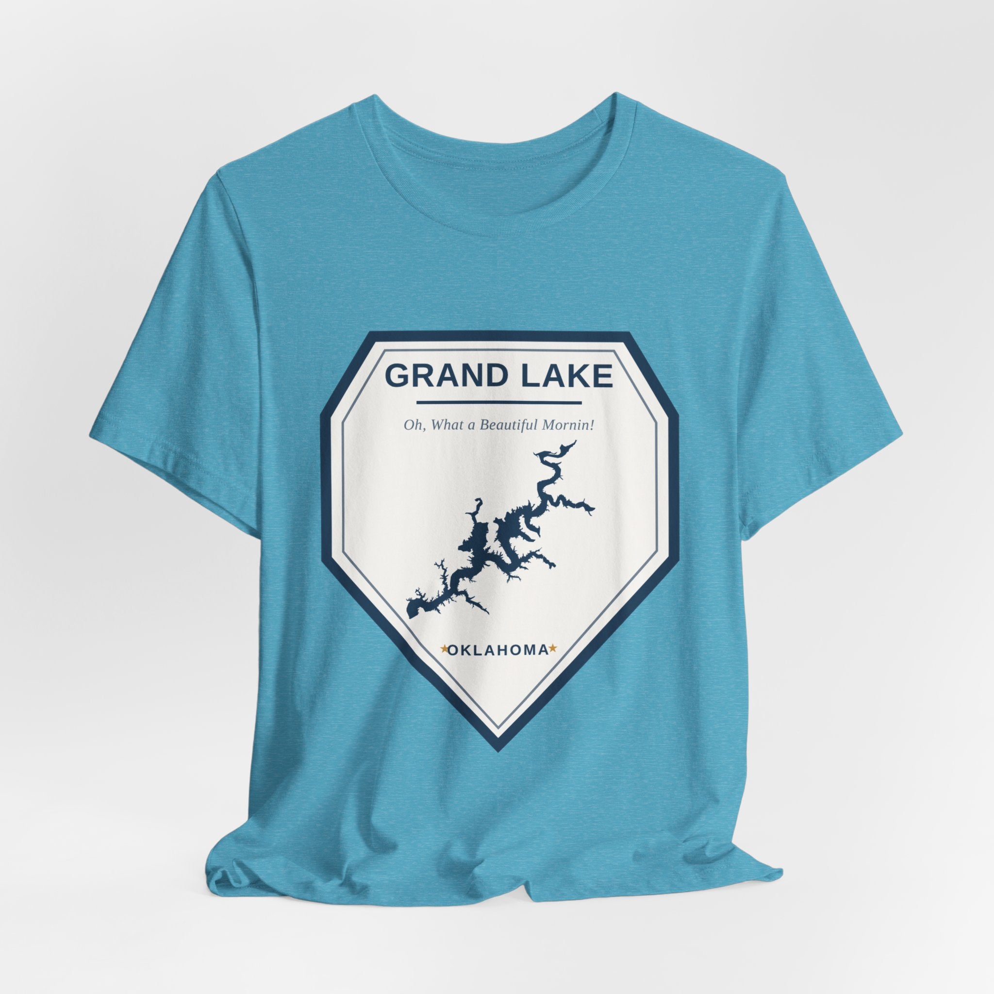 Grand Lake Oklahoma Tee — “Oh, What a Beautiful Morning!” Lake Map T-Shirt