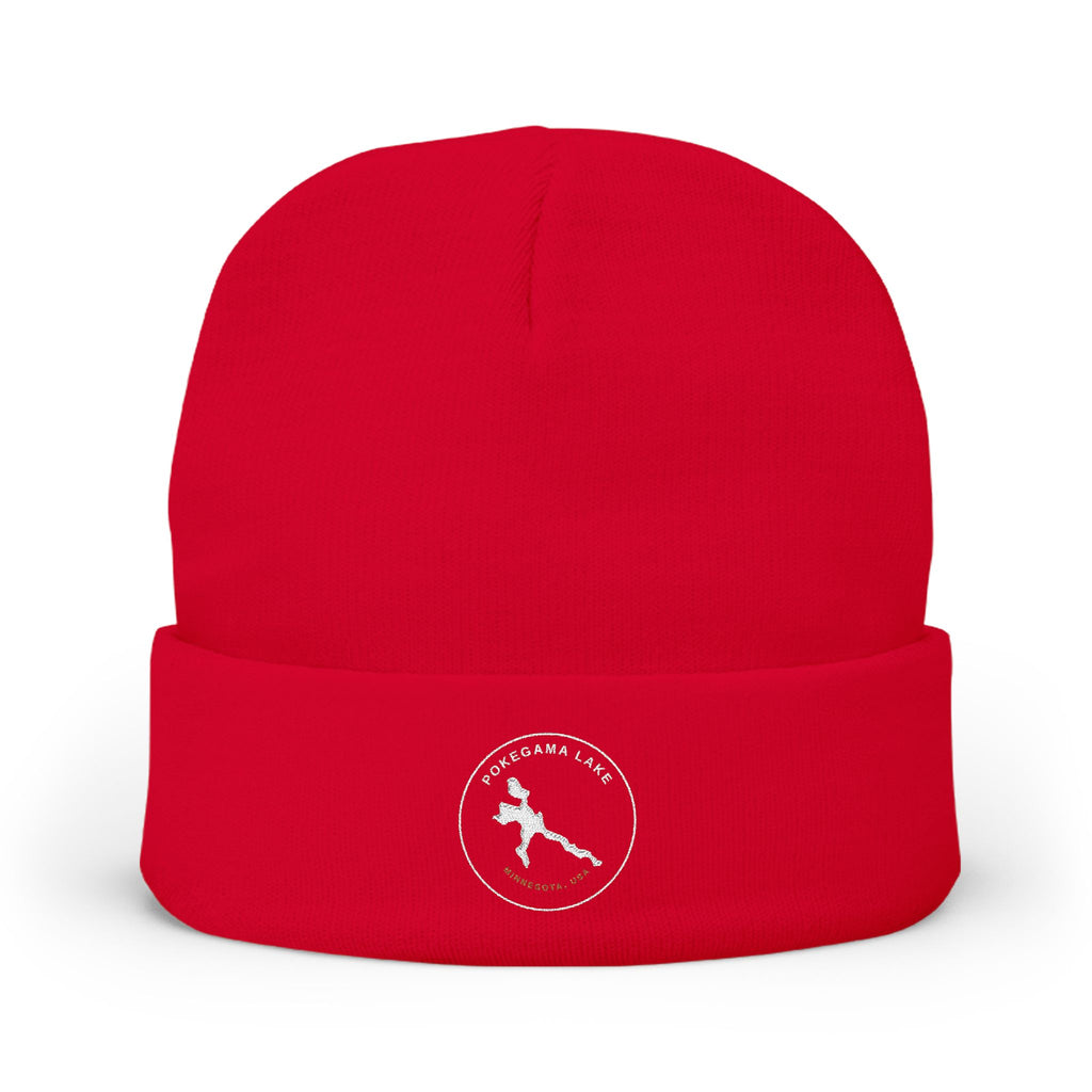Pokegama Lake - Embroidered Runner Logo Knit Beanie (Light Logo, for Dark Colors) — Lightweight Winter Hat for Runners & Outdoor Fitness