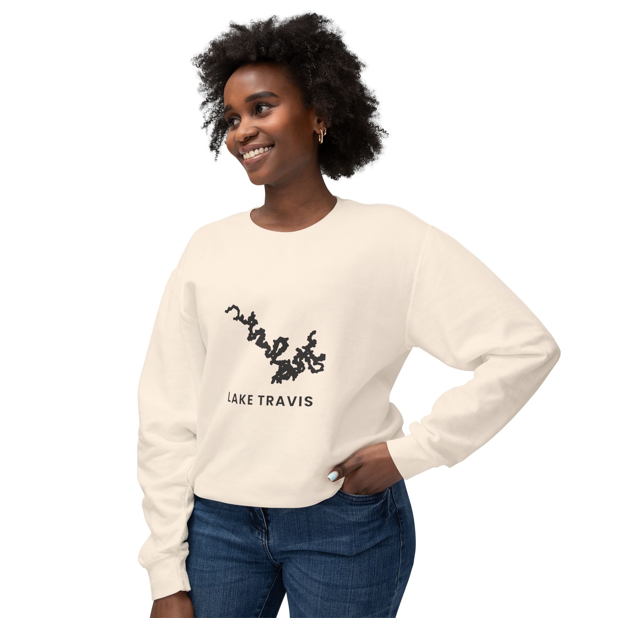 Lake Travis Crewneck Sweatshirt — Minimal Map Design