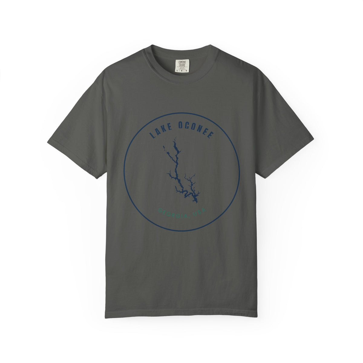Lake Oconee Map T-Shirt — Minimal Circle Lake Map Graphic (Georgia, USA)