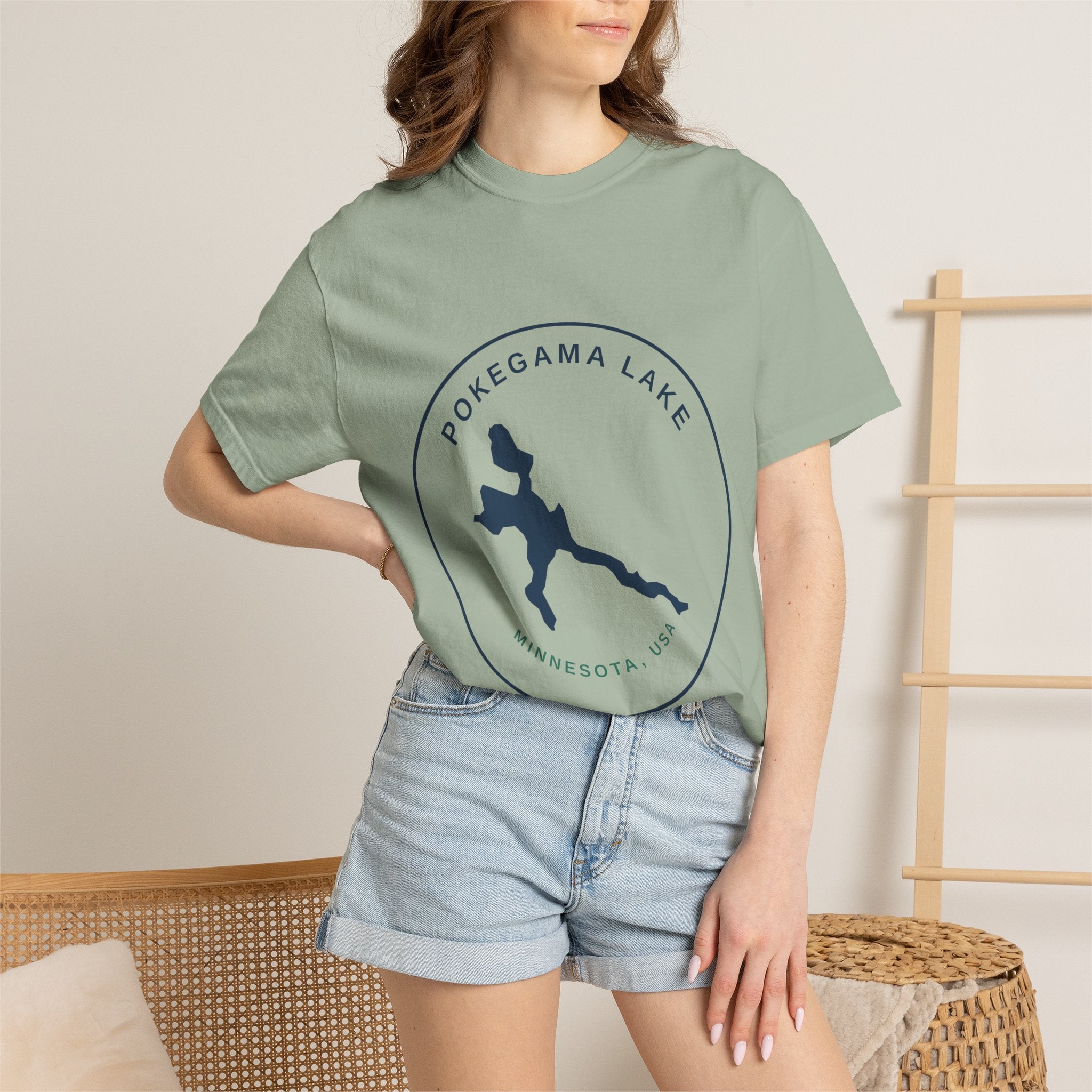 Pokegama Lake Minnesota T-Shirt — Lake Map Circle Graphic (Dark Logo, for Light Colors)