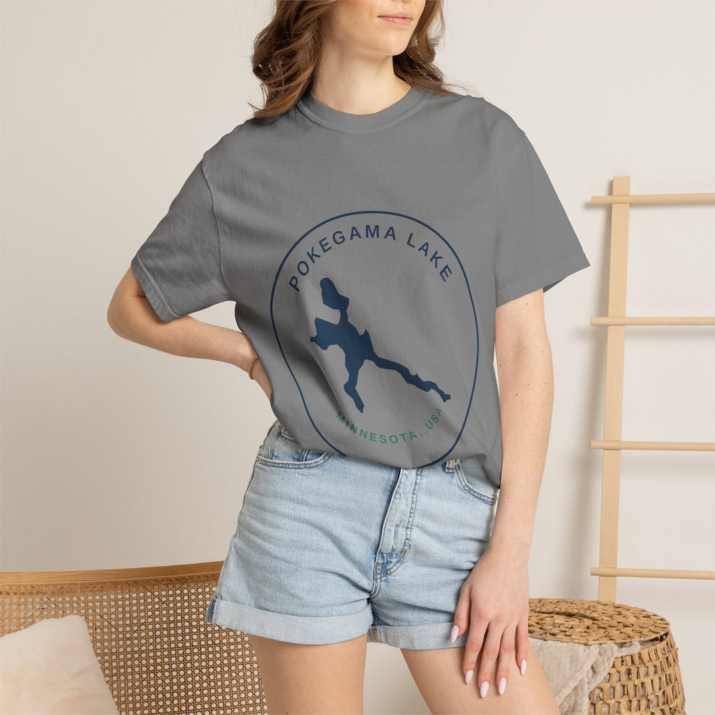 Pokegama Lake Minnesota T-Shirt — Lake Map Circle Graphic (Dark Logo, for Light Colors)