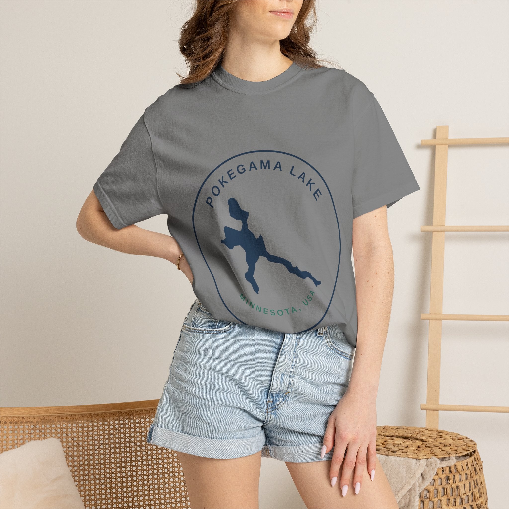 Pokegama Lake Minnesota T-Shirt — Lake Map Circle Graphic (Dark Logo, for Light Colors)