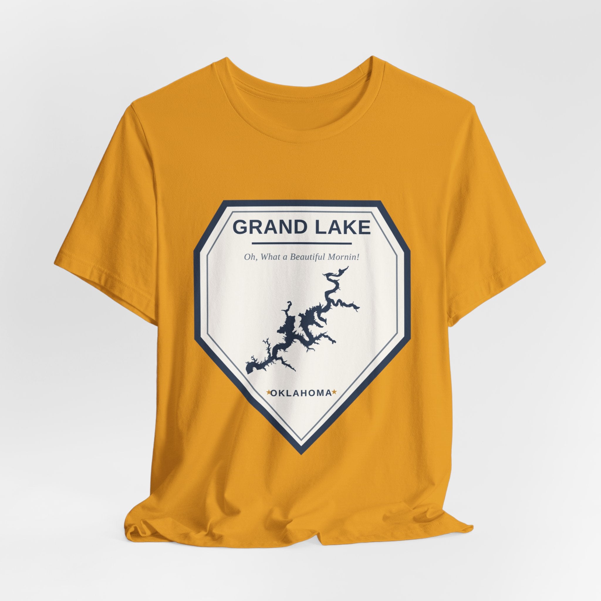 Grand Lake Oklahoma Tee — “Oh, What a Beautiful Morning!” Lake Map T-Shirt