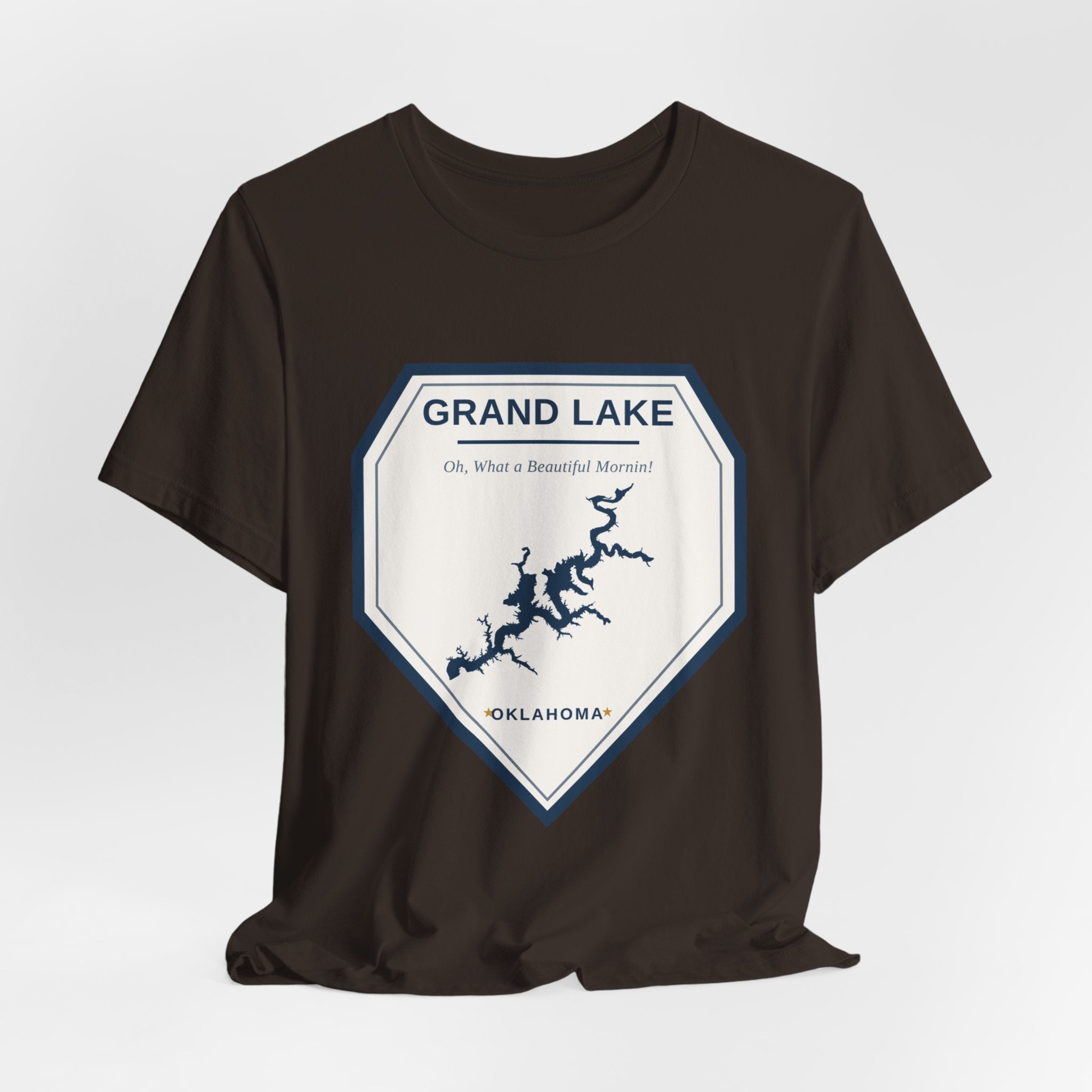 Grand Lake Oklahoma Tee — “Oh, What a Beautiful Morning!” Lake Map T-Shirt