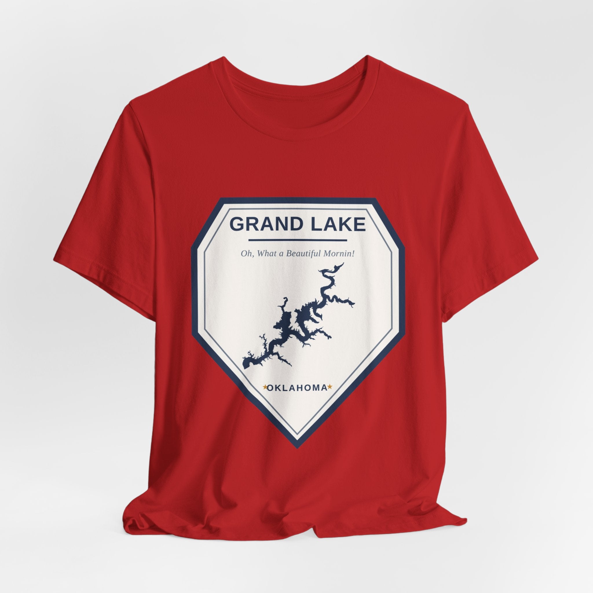 Grand Lake Oklahoma Tee — “Oh, What a Beautiful Morning!” Lake Map T-Shirt
