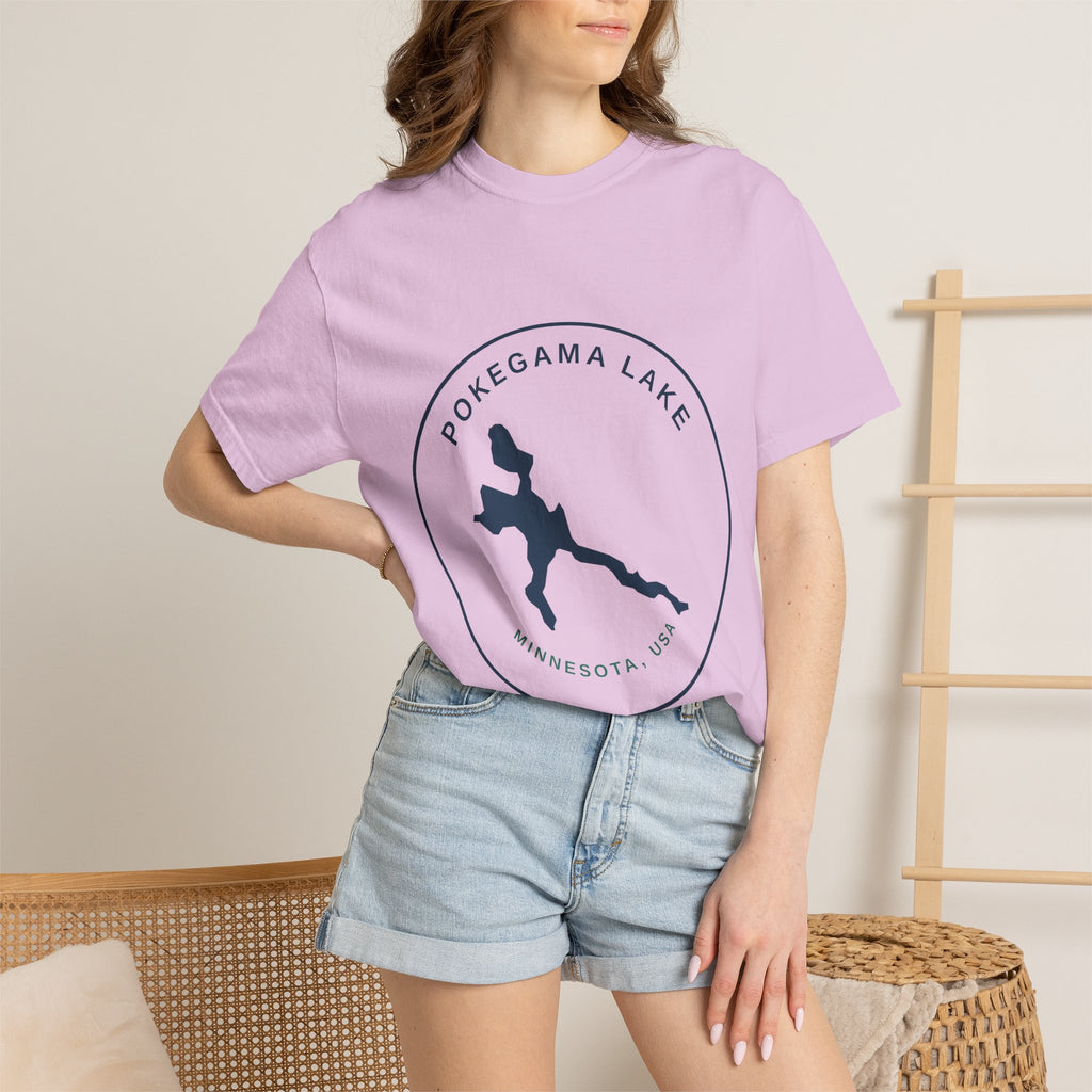 Pokegama Lake Minnesota T-Shirt — Lake Map Circle Graphic (Dark Logo, for Light Colors)
