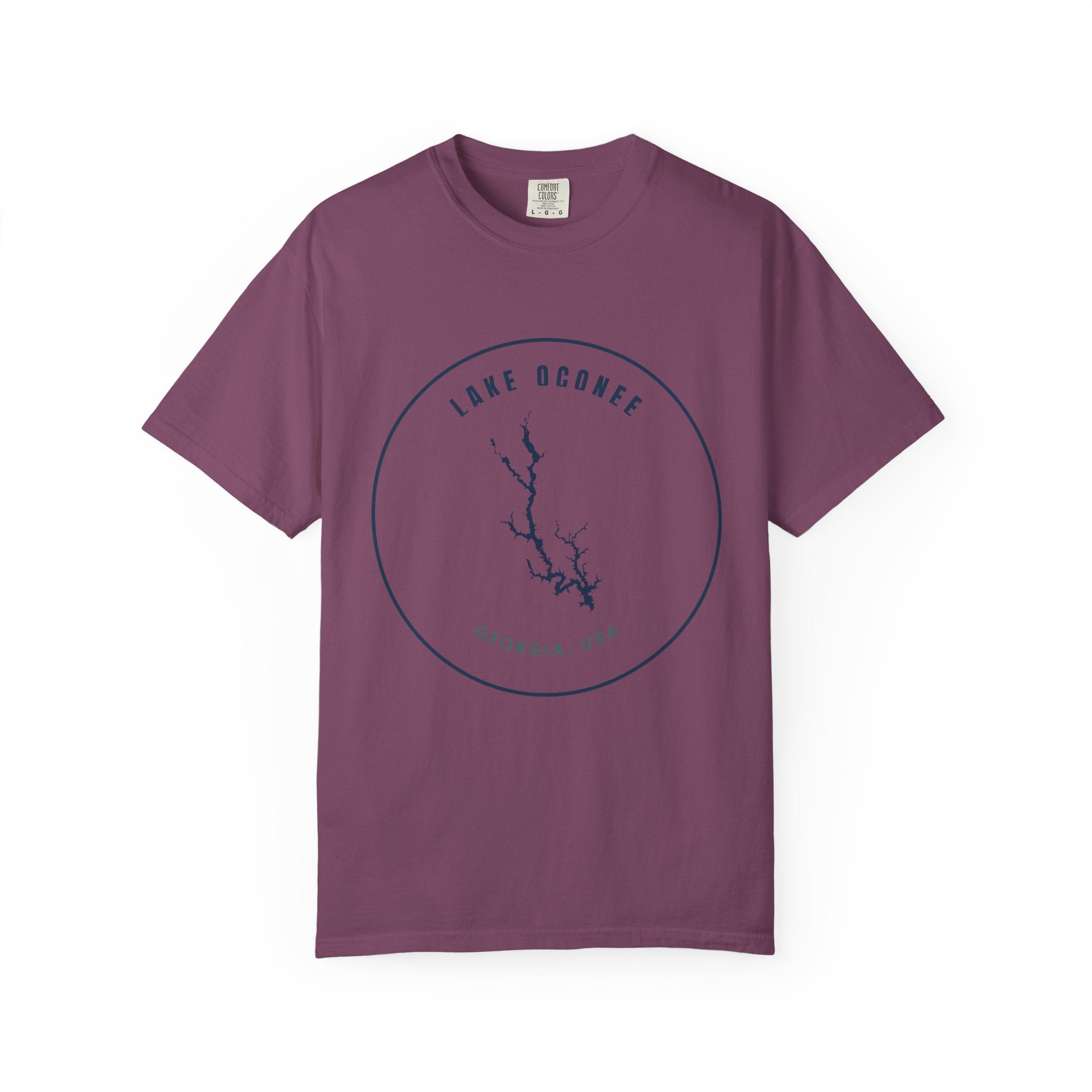 Lake Oconee Map T-Shirt — Minimal Circle Lake Map Graphic (Georgia, USA)