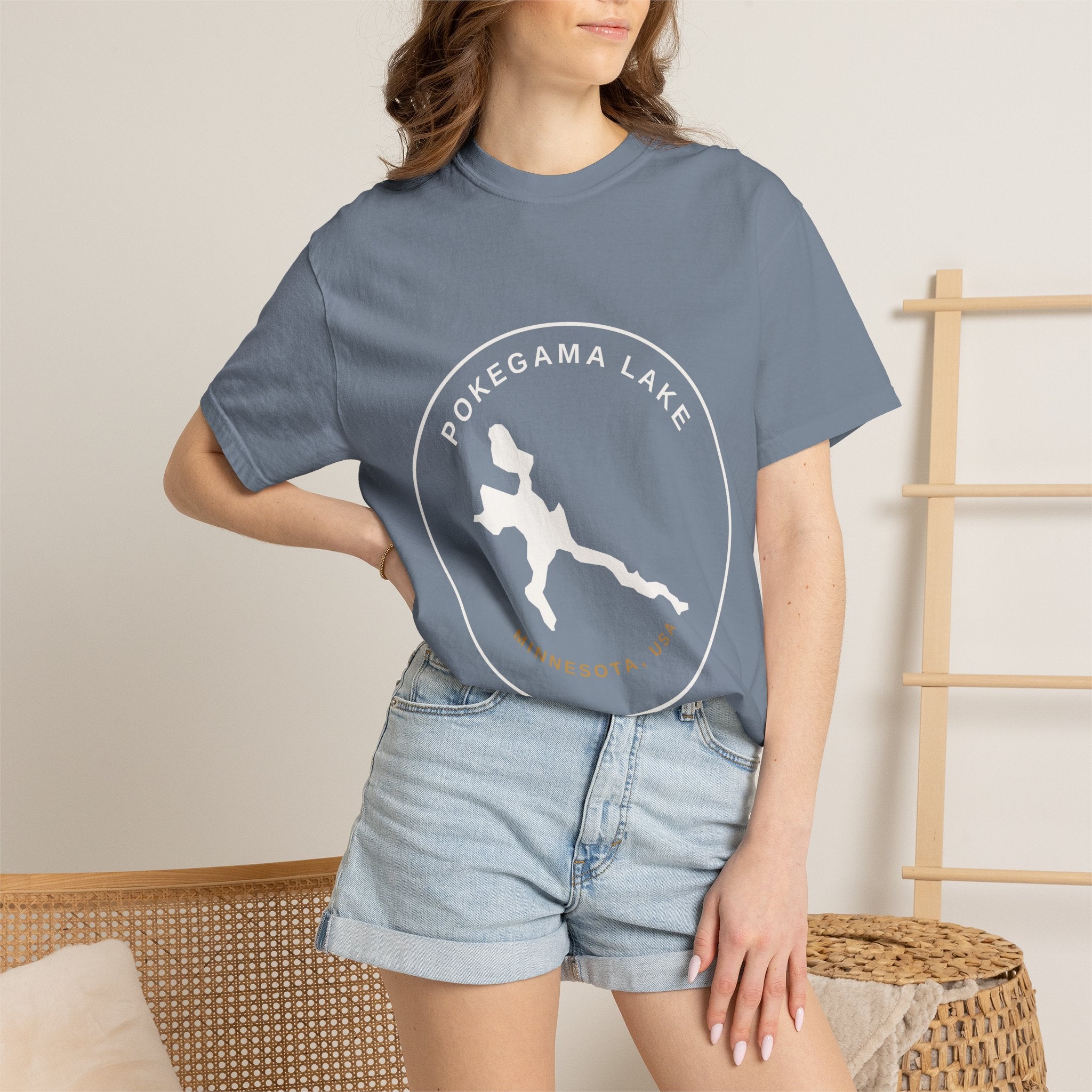 Pokegama Lake Minnesota T-Shirt — Lake Map Circle Graphic (Light Logo, for Dark Colors)
