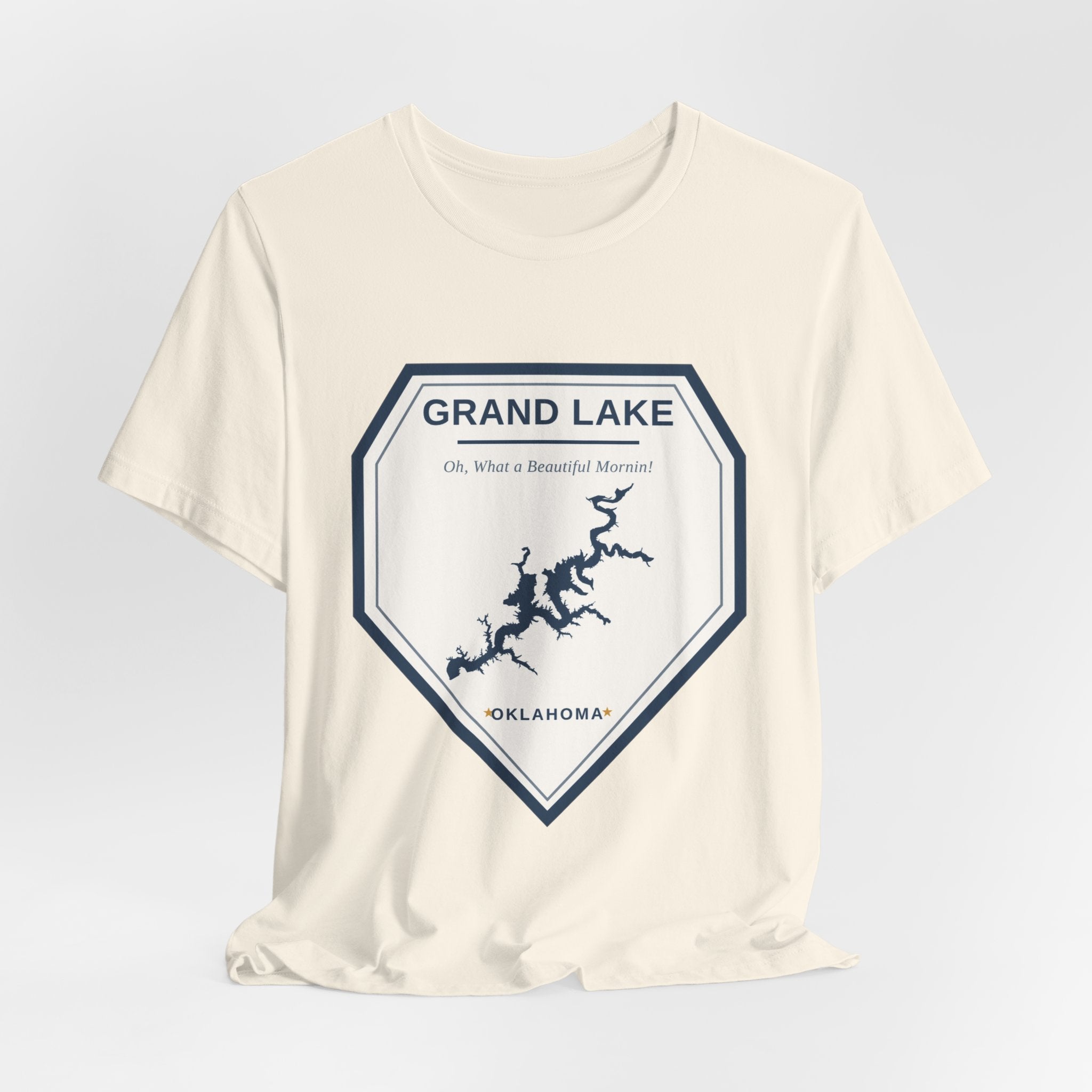Grand Lake Oklahoma Tee — “Oh, What a Beautiful Morning!” Lake Map T-Shirt