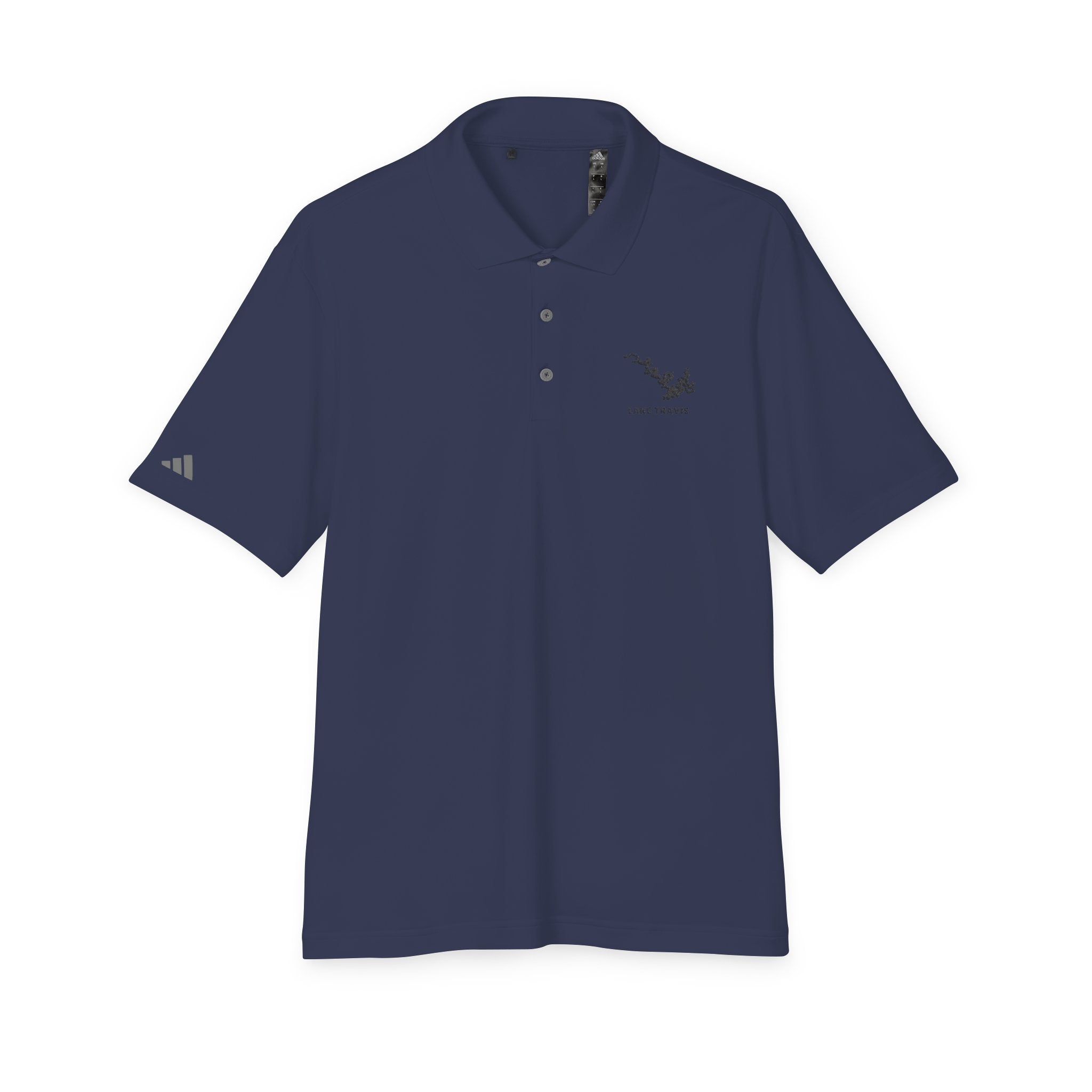 Lake Travis - White Performance Polo — Minimalist Botanical Chest Logo