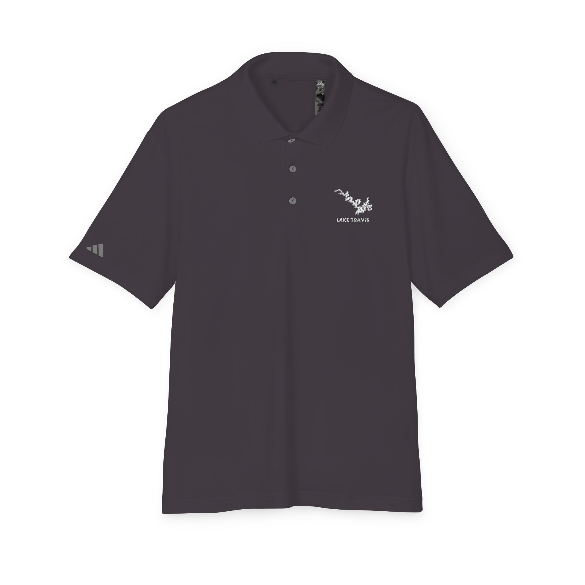 Lake Travis - White Performance Polo — Minimalist Botanical Chest Logo