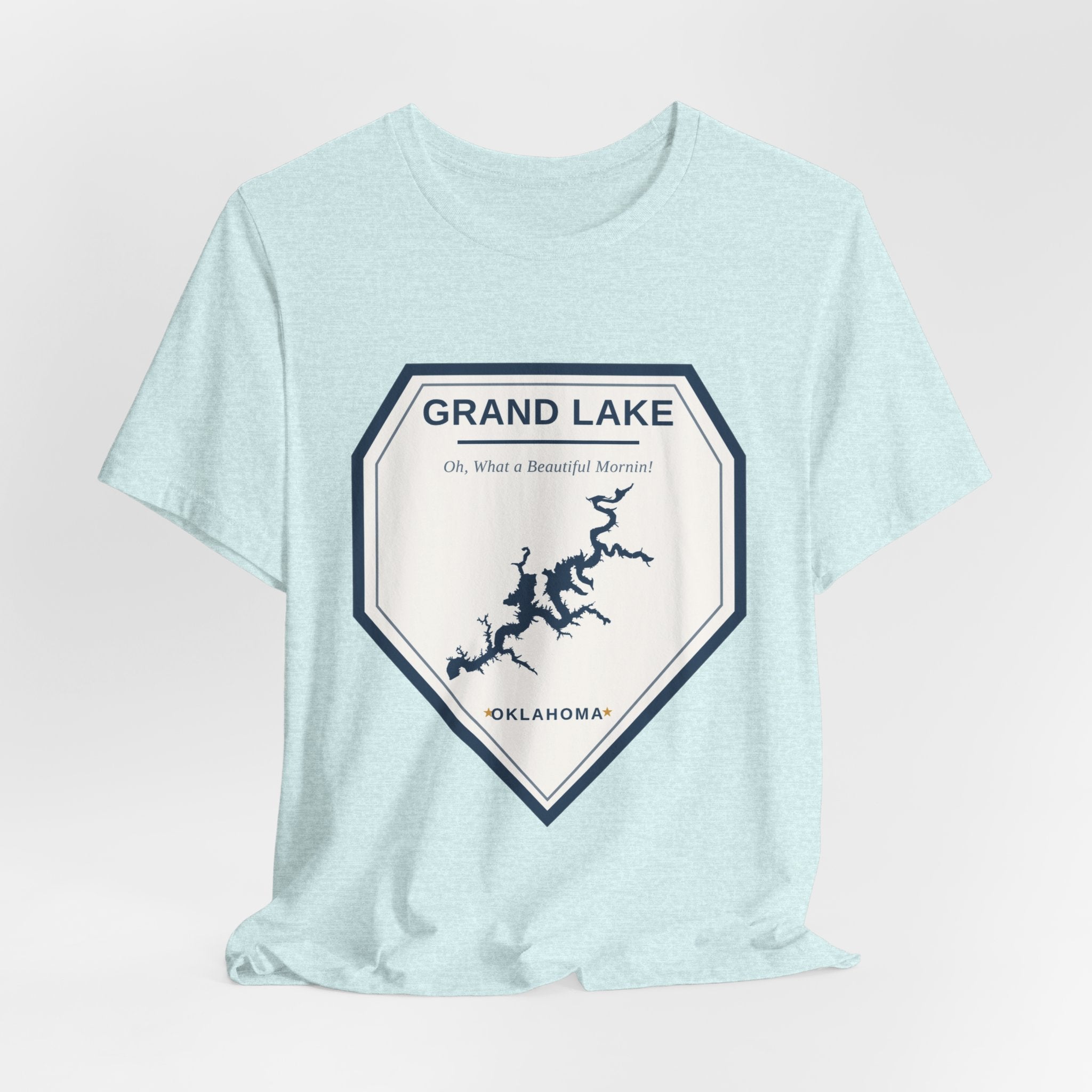 Grand Lake Oklahoma Tee — “Oh, What a Beautiful Morning!” Lake Map T-Shirt