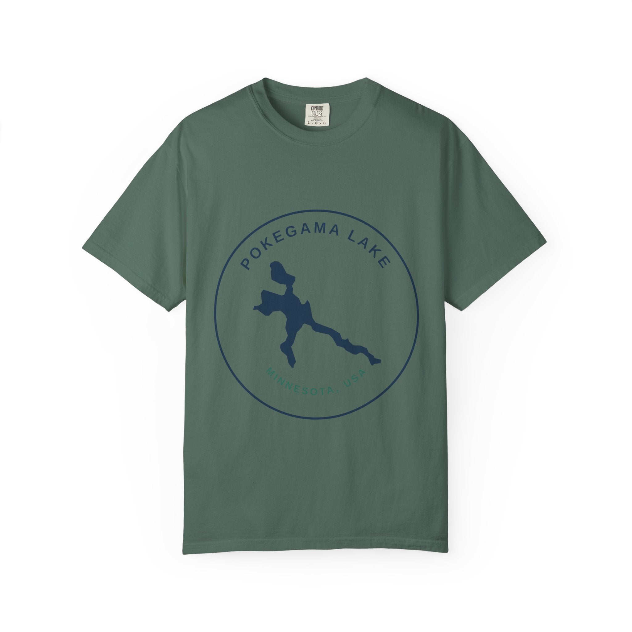 Pokegama Lake Minnesota T-Shirt — Lake Map Circle Graphic (Dark Logo, for Light Colors)