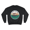 Lake Travis Crewneck Sweatshirt — Retro Pontoon Boat Design (Devil's Cove, Texas)