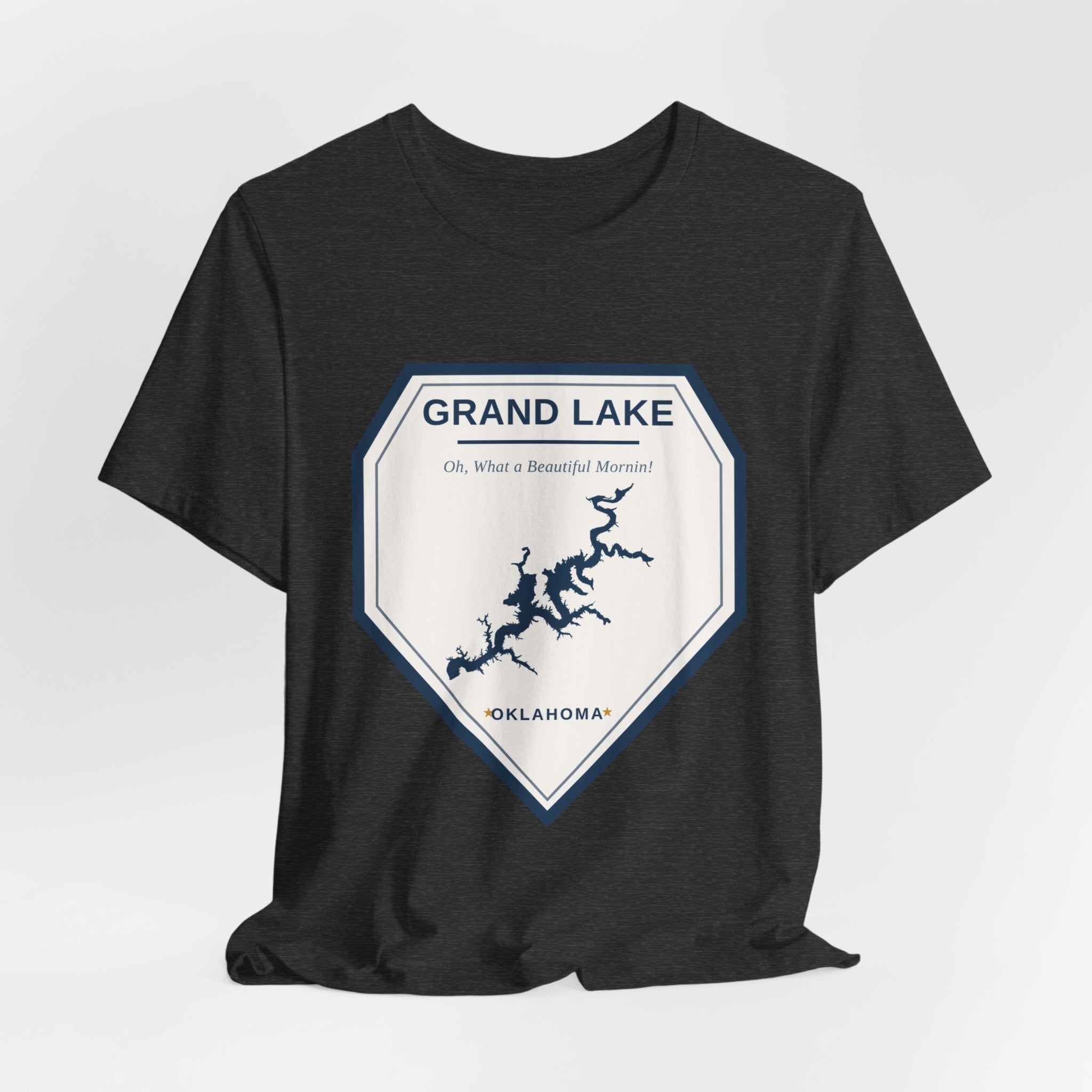 Grand Lake Oklahoma Tee — “Oh, What a Beautiful Morning!” Lake Map T-Shirt