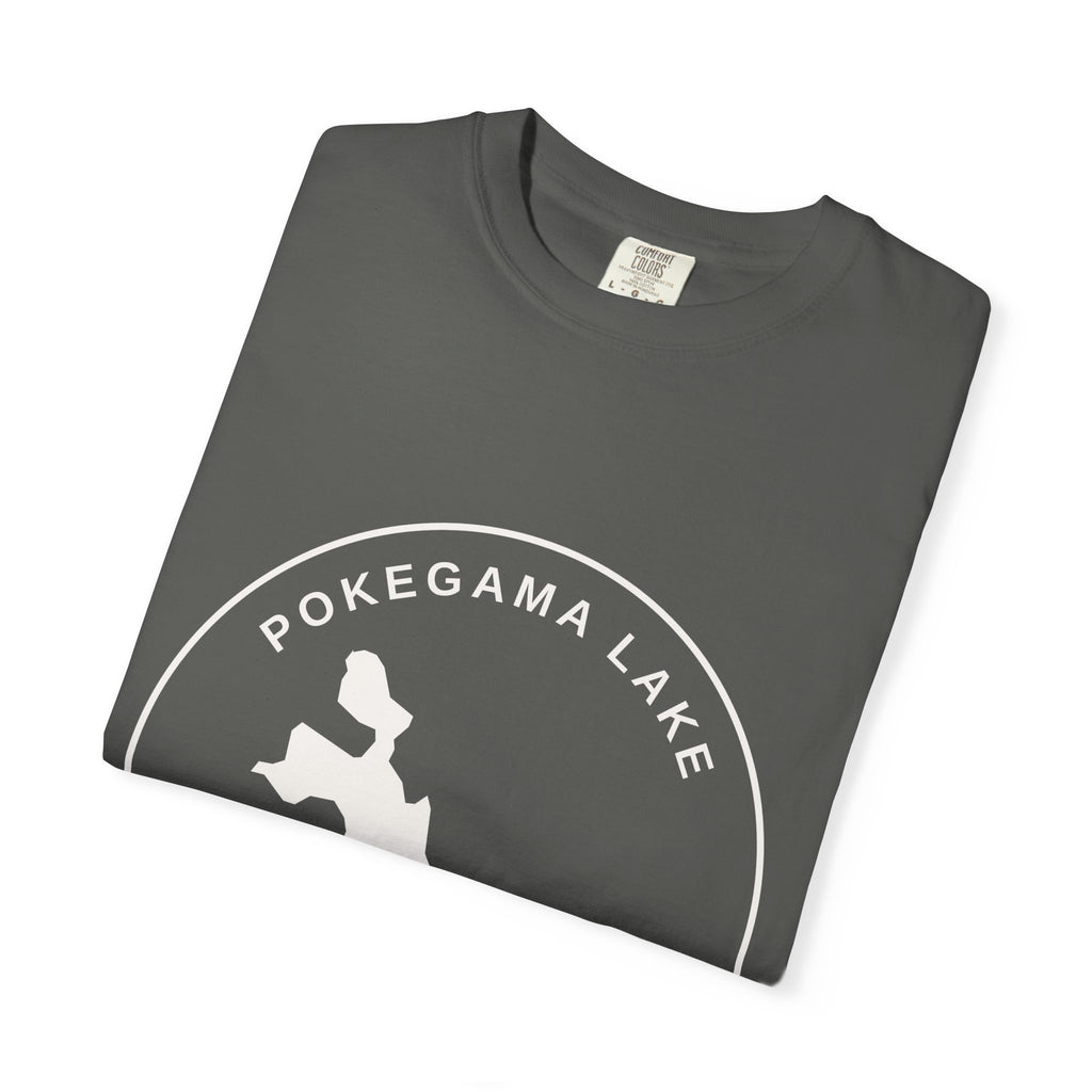 Pokegama Lake Minnesota T-Shirt — Lake Map Circle Graphic (Light Logo, for Dark Colors)