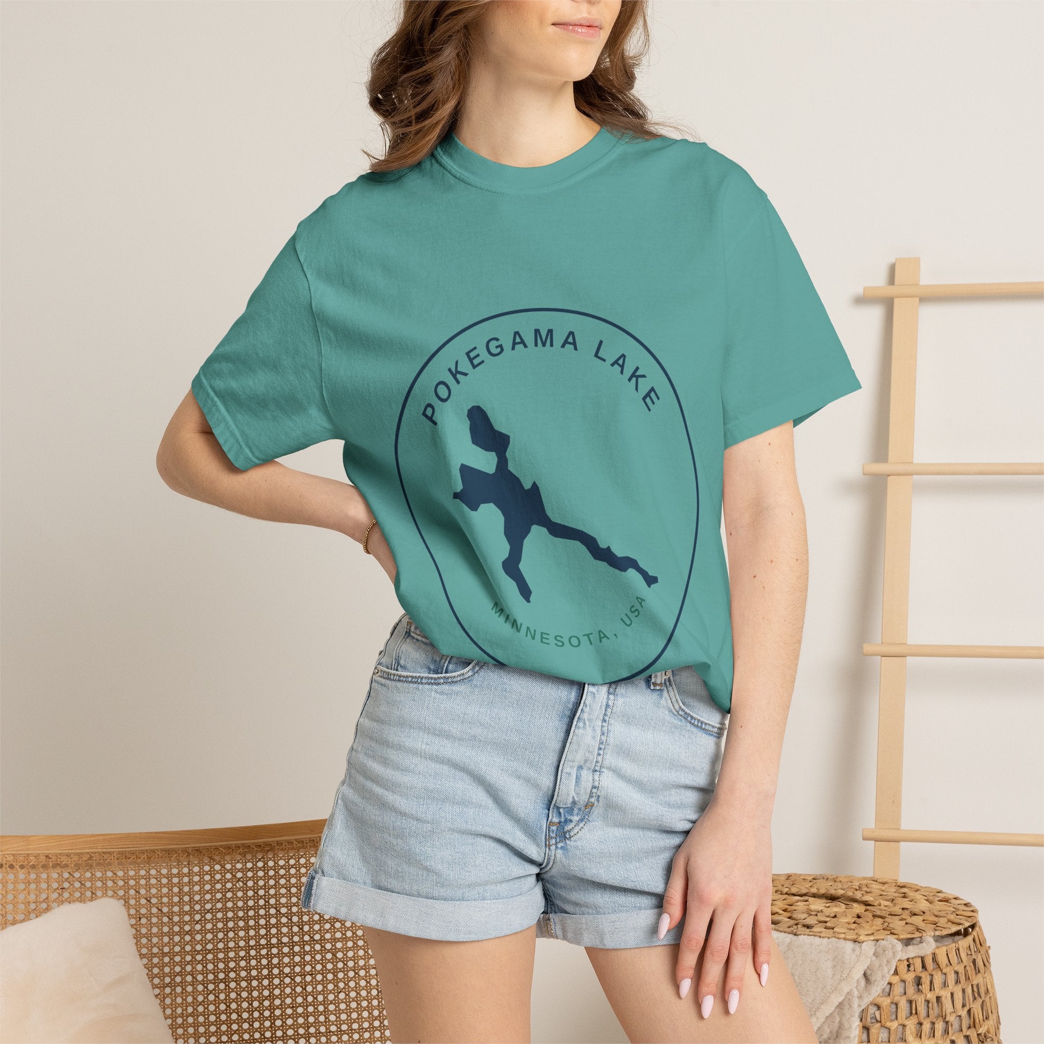 Pokegama Lake Minnesota T-Shirt — Lake Map Circle Graphic (Dark Logo, for Light Colors)