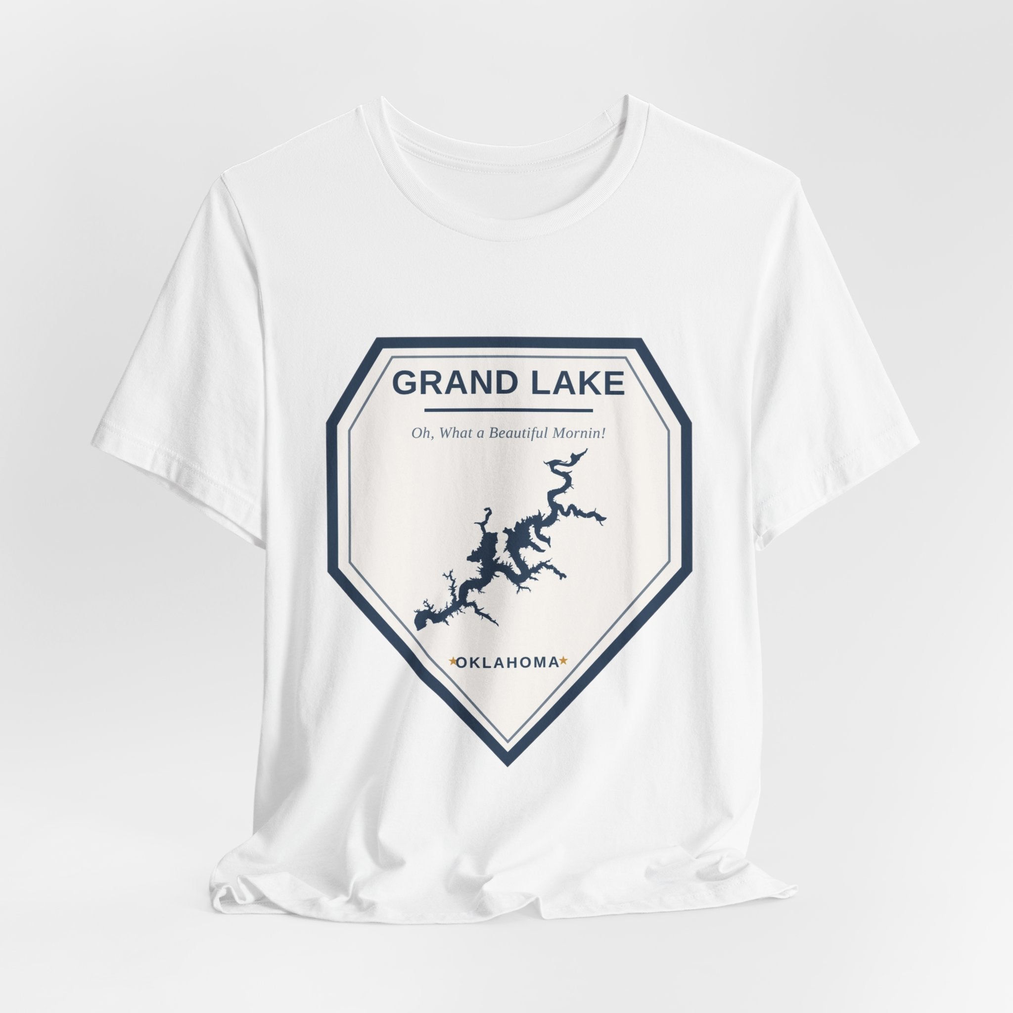 Grand Lake Oklahoma Tee — “Oh, What a Beautiful Morning!” Lake Map T-Shirt