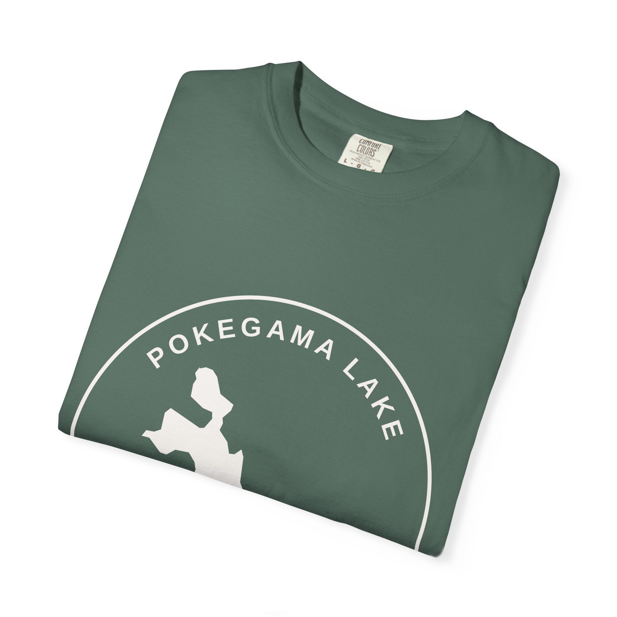 Pokegama Lake Minnesota T-Shirt — Lake Map Circle Graphic (Light Logo, for Dark Colors)