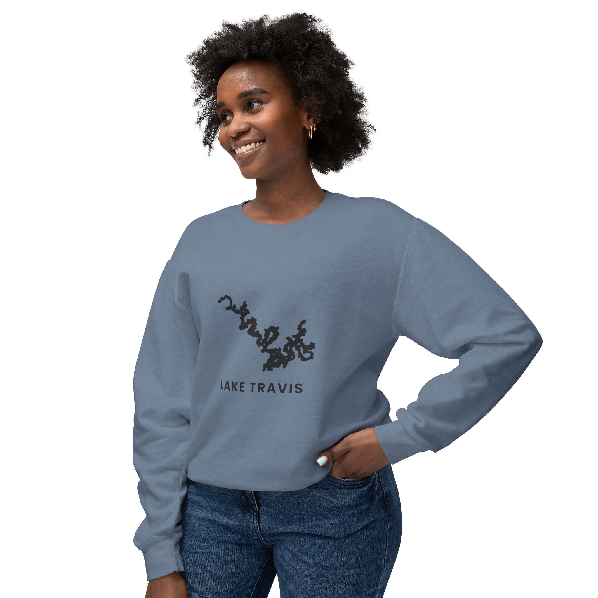 Lake Travis Crewneck Sweatshirt — Minimal Map Design