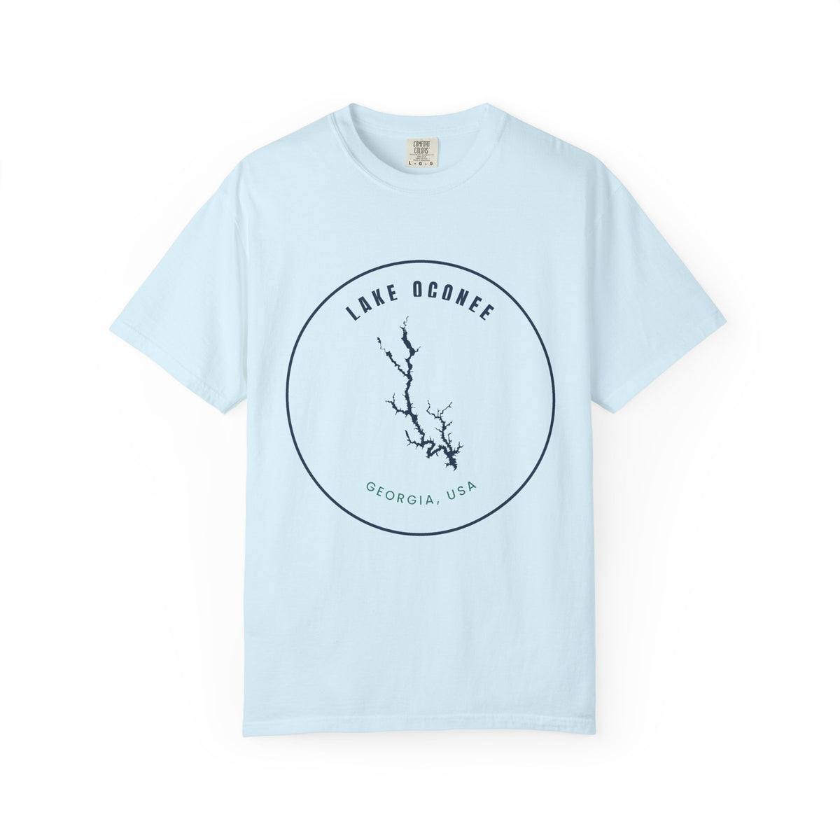 Lake Oconee Map T-Shirt — Minimal Circle Lake Map Graphic (Georgia, USA)