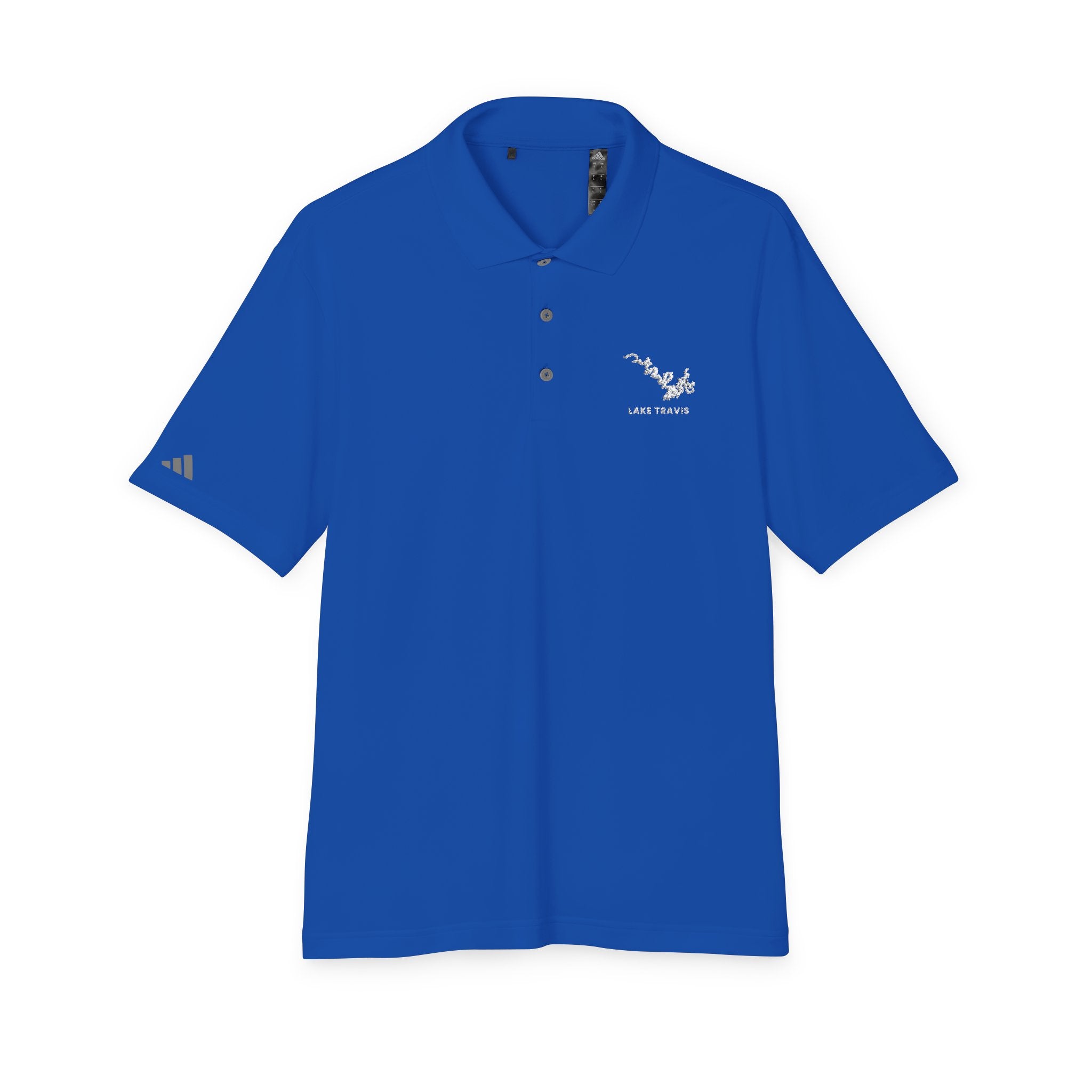 Lake Travis - White Performance Polo — Minimalist Botanical Chest Logo