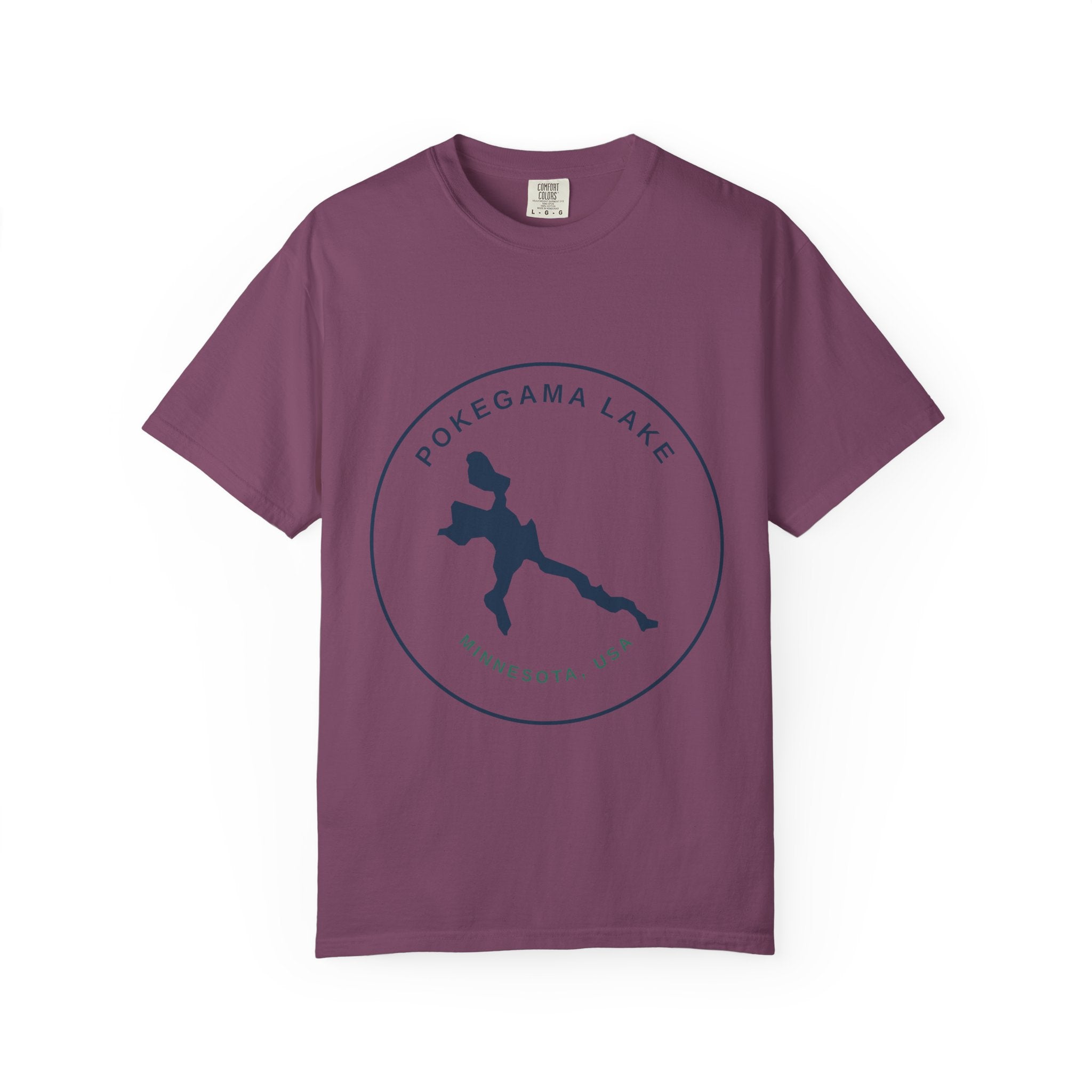 Pokegama Lake Minnesota T-Shirt — Lake Map Circle Graphic (Dark Logo, for Light Colors)