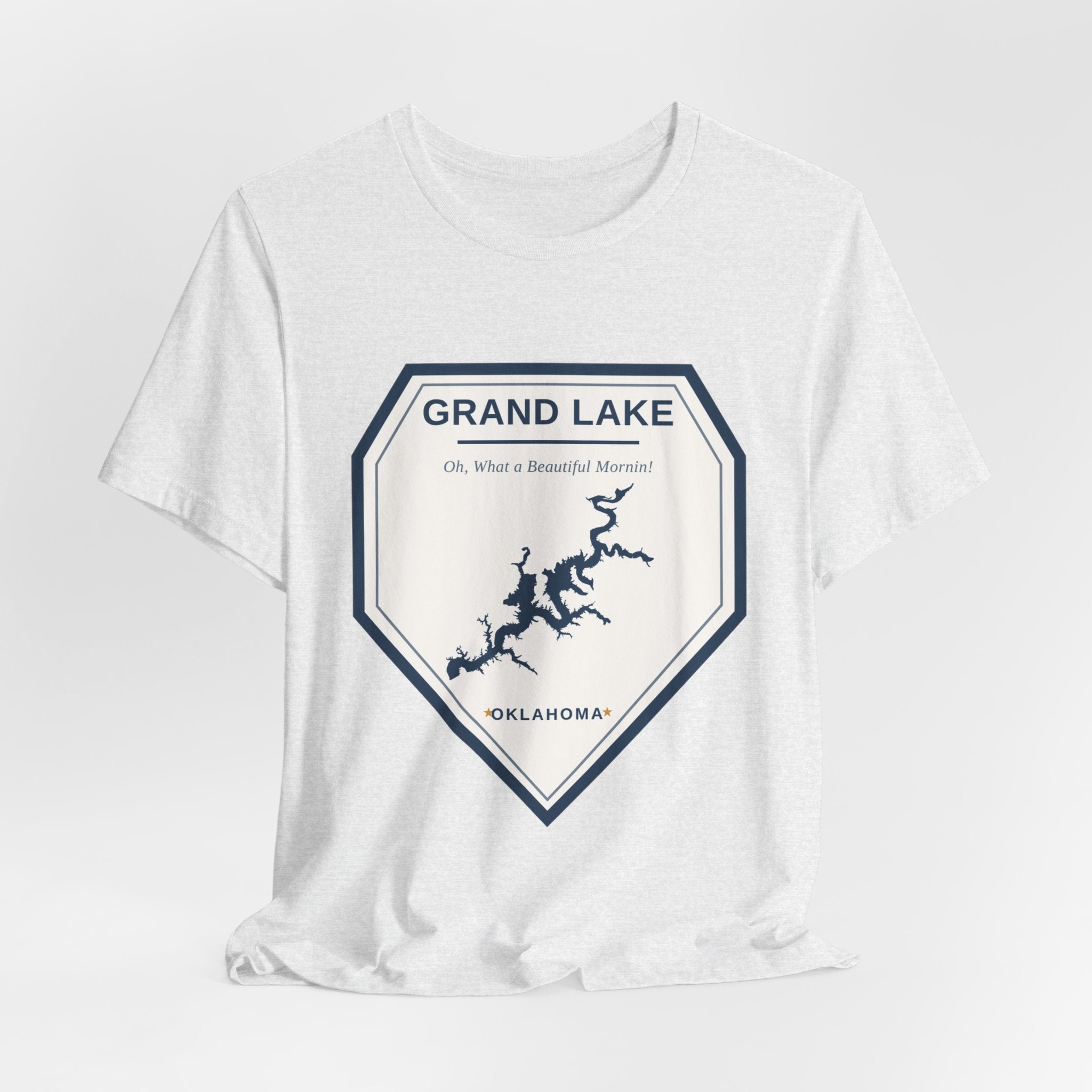 Grand Lake Oklahoma Tee — “Oh, What a Beautiful Morning!” Lake Map T-Shirt