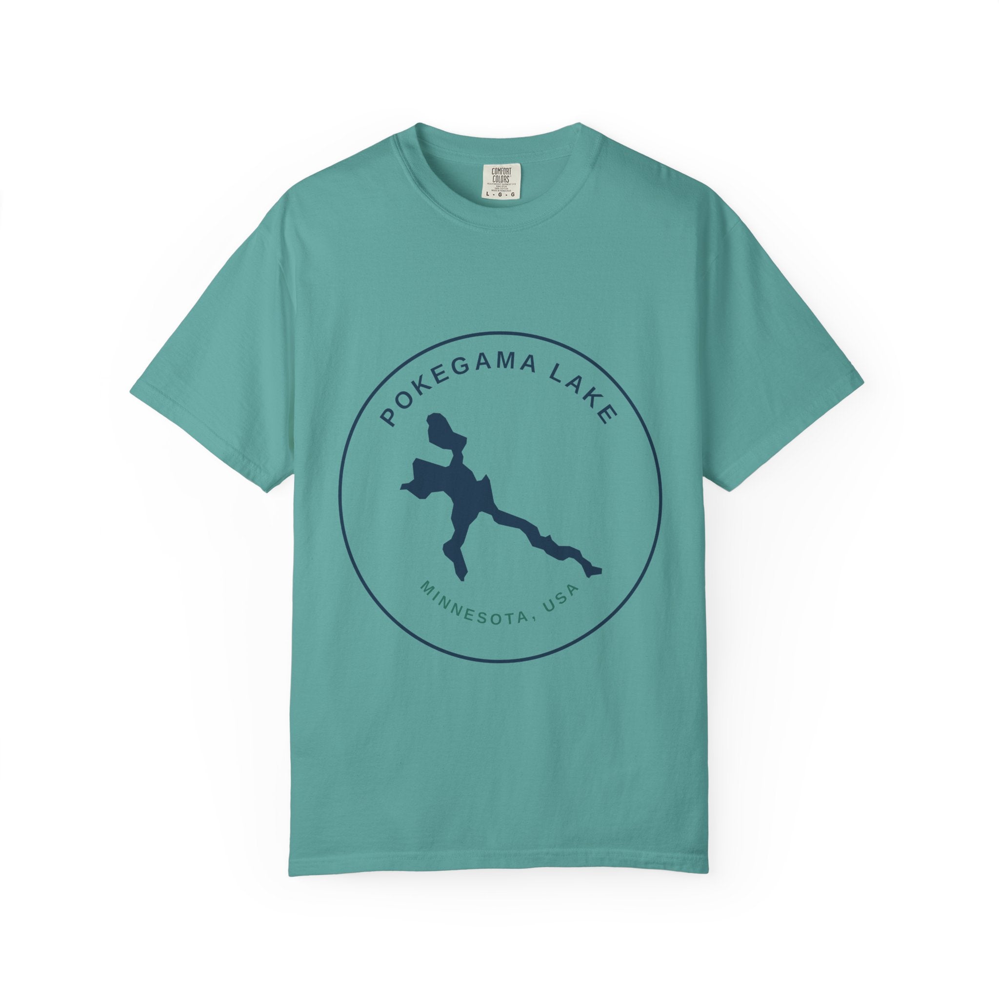 Pokegama Lake Minnesota T-Shirt — Lake Map Circle Graphic (Dark Logo, for Light Colors)