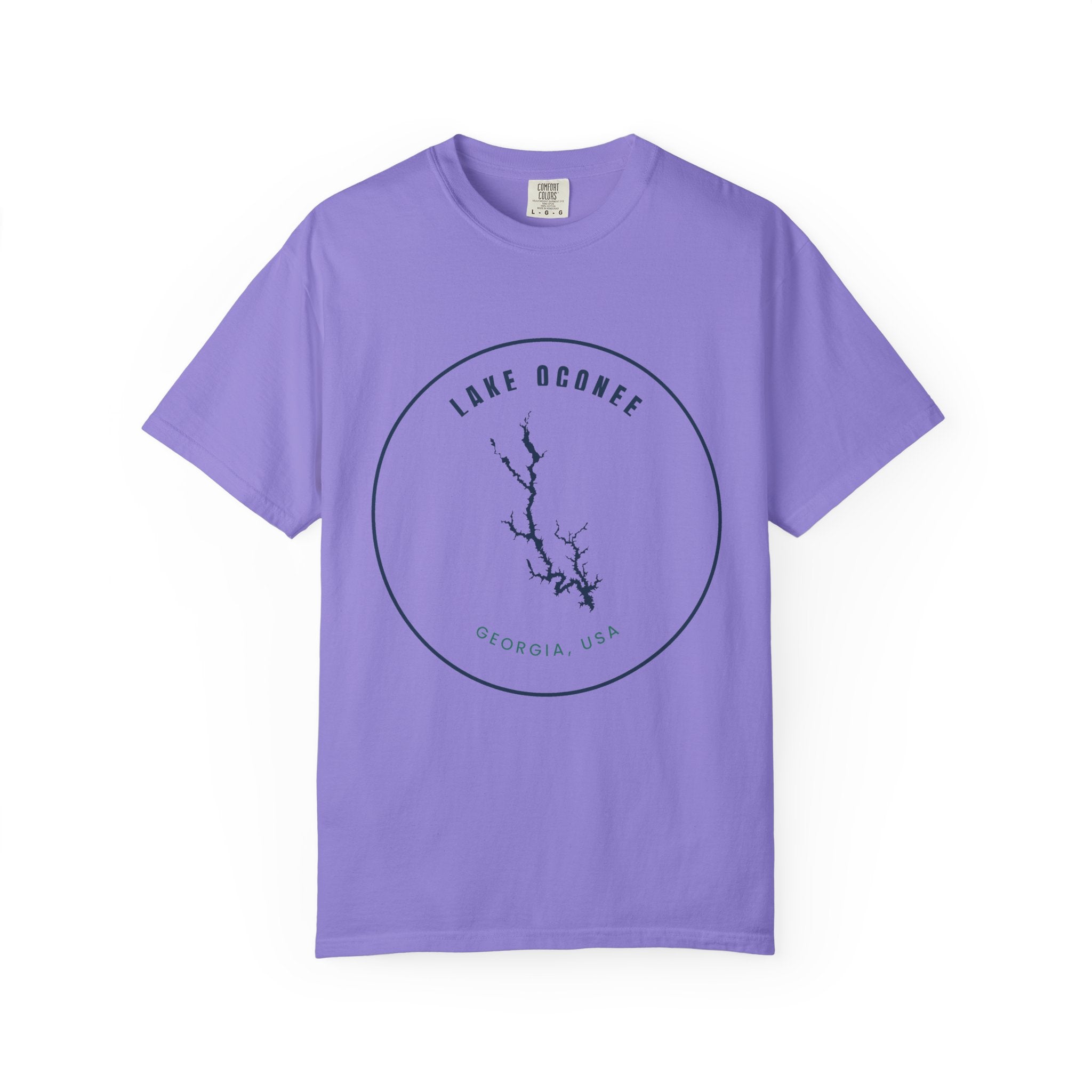 Lake Oconee Map T-Shirt — Minimal Circle Lake Map Graphic (Georgia, USA)
