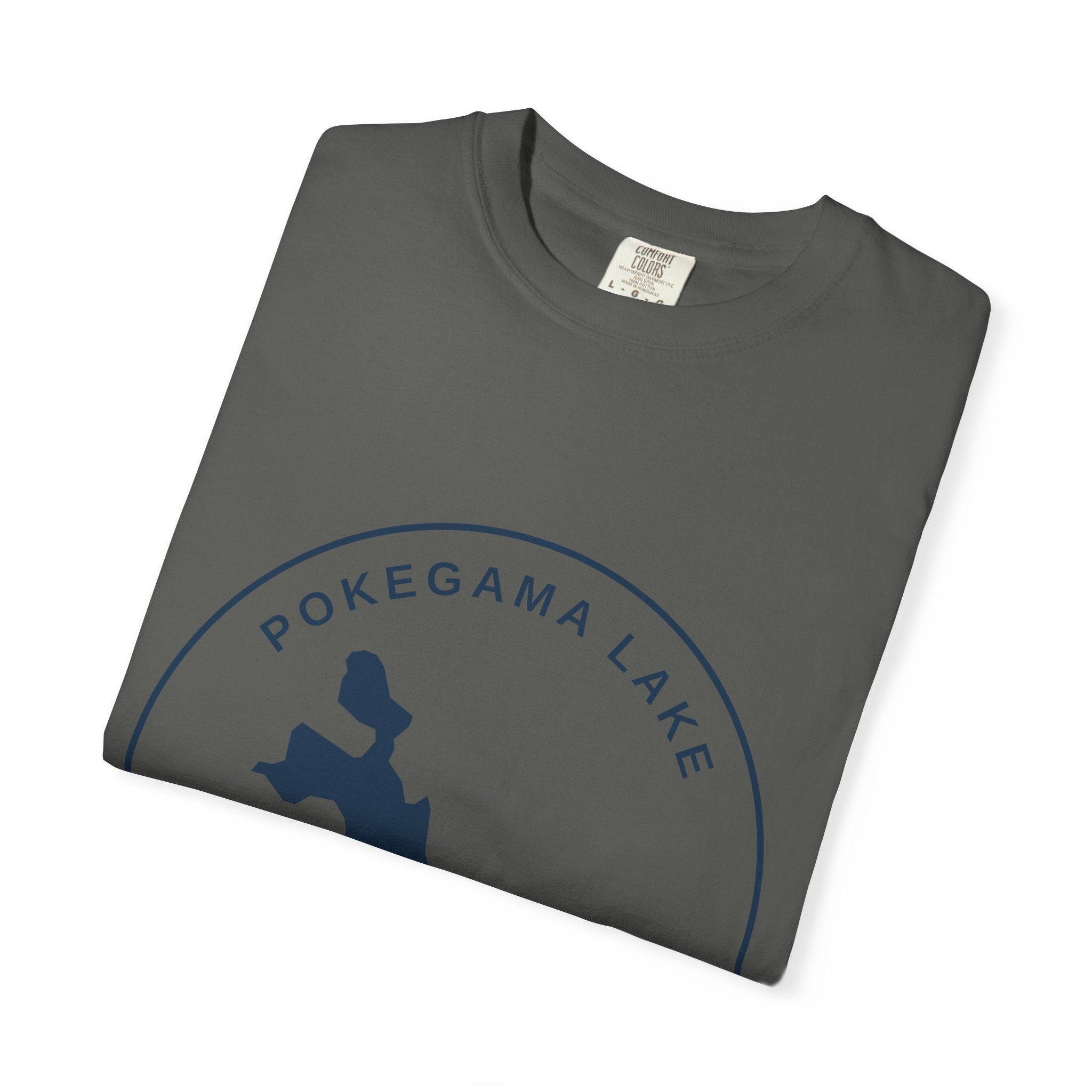 Pokegama Lake Minnesota T-Shirt — Lake Map Circle Graphic (Dark Logo, for Light Colors)