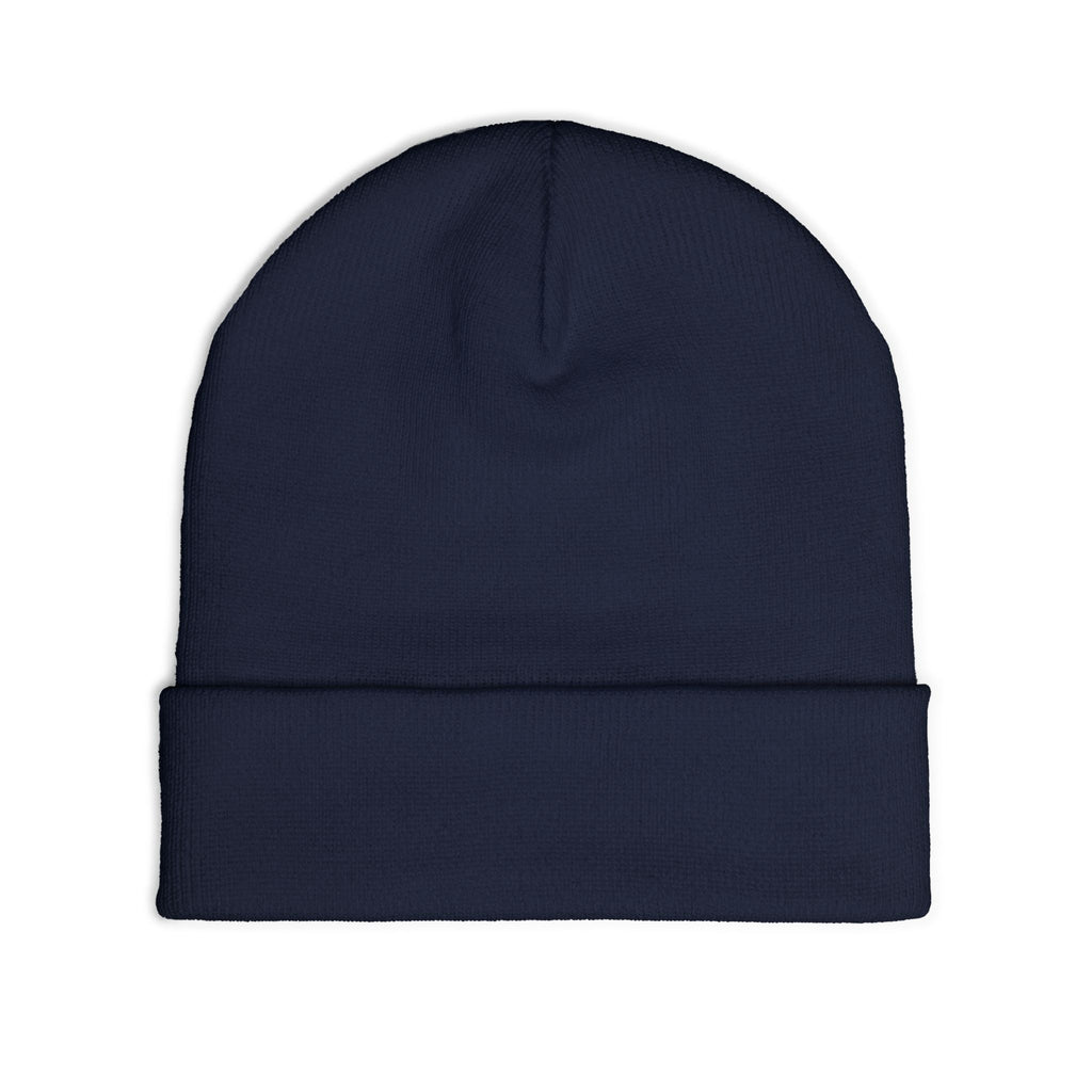 Pokegama Lake - Embroidered Runner Logo Knit Beanie (Light Logo, for Dark Colors) — Lightweight Winter Hat for Runners & Outdoor Fitness