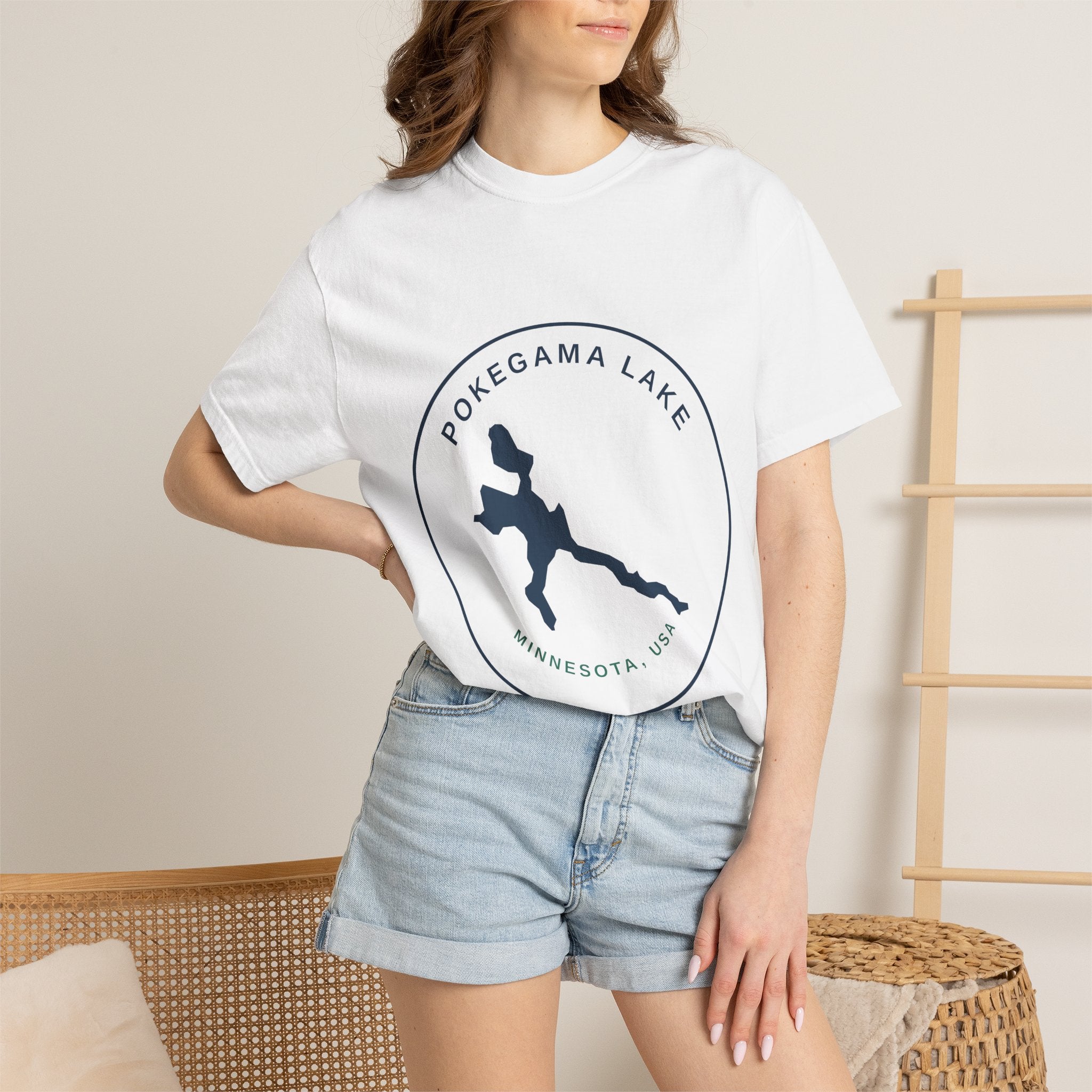 Pokegama Lake Minnesota T-Shirt — Lake Map Circle Graphic (Dark Logo, for Light Colors)