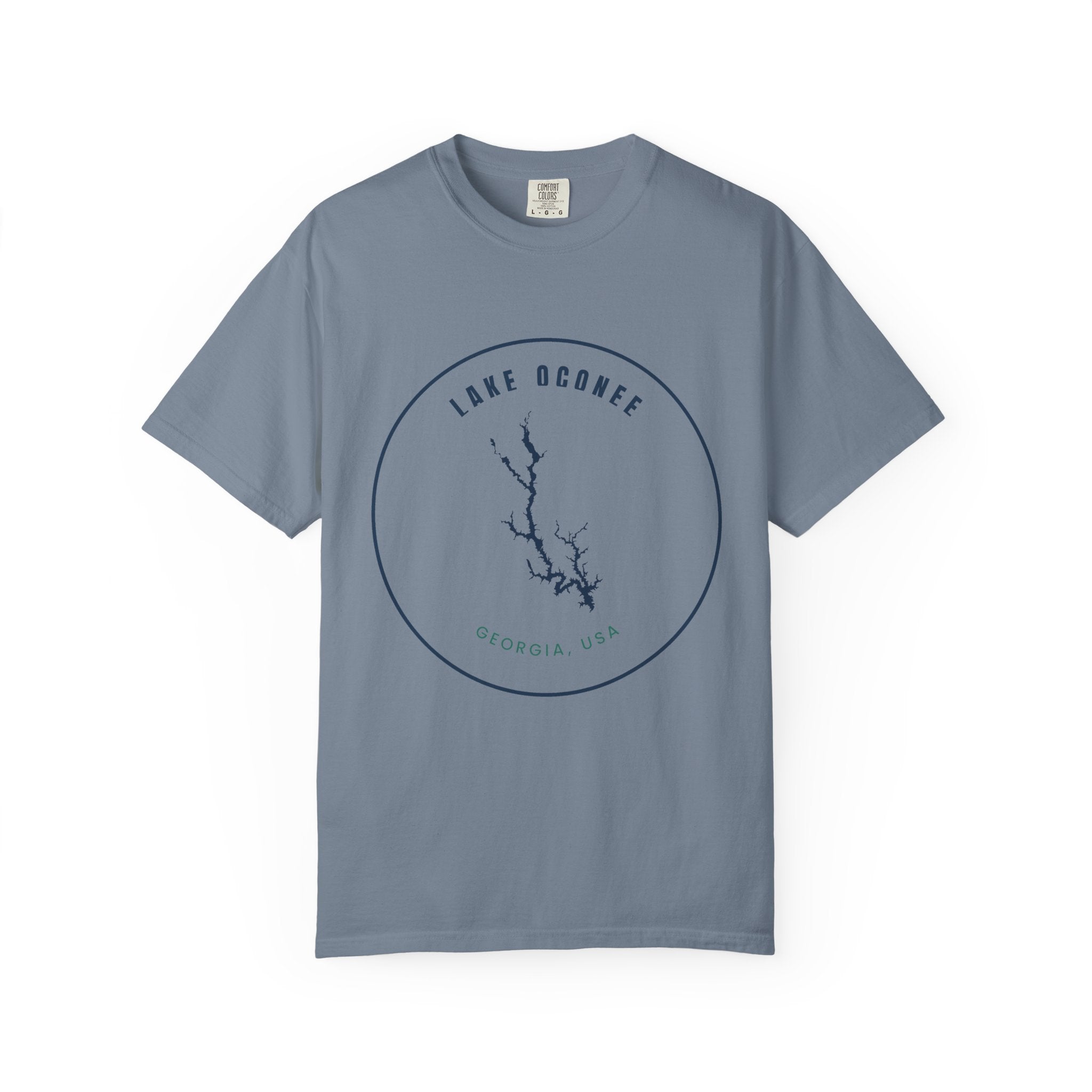 Lake Oconee Map T-Shirt — Minimal Circle Lake Map Graphic (Georgia, USA)