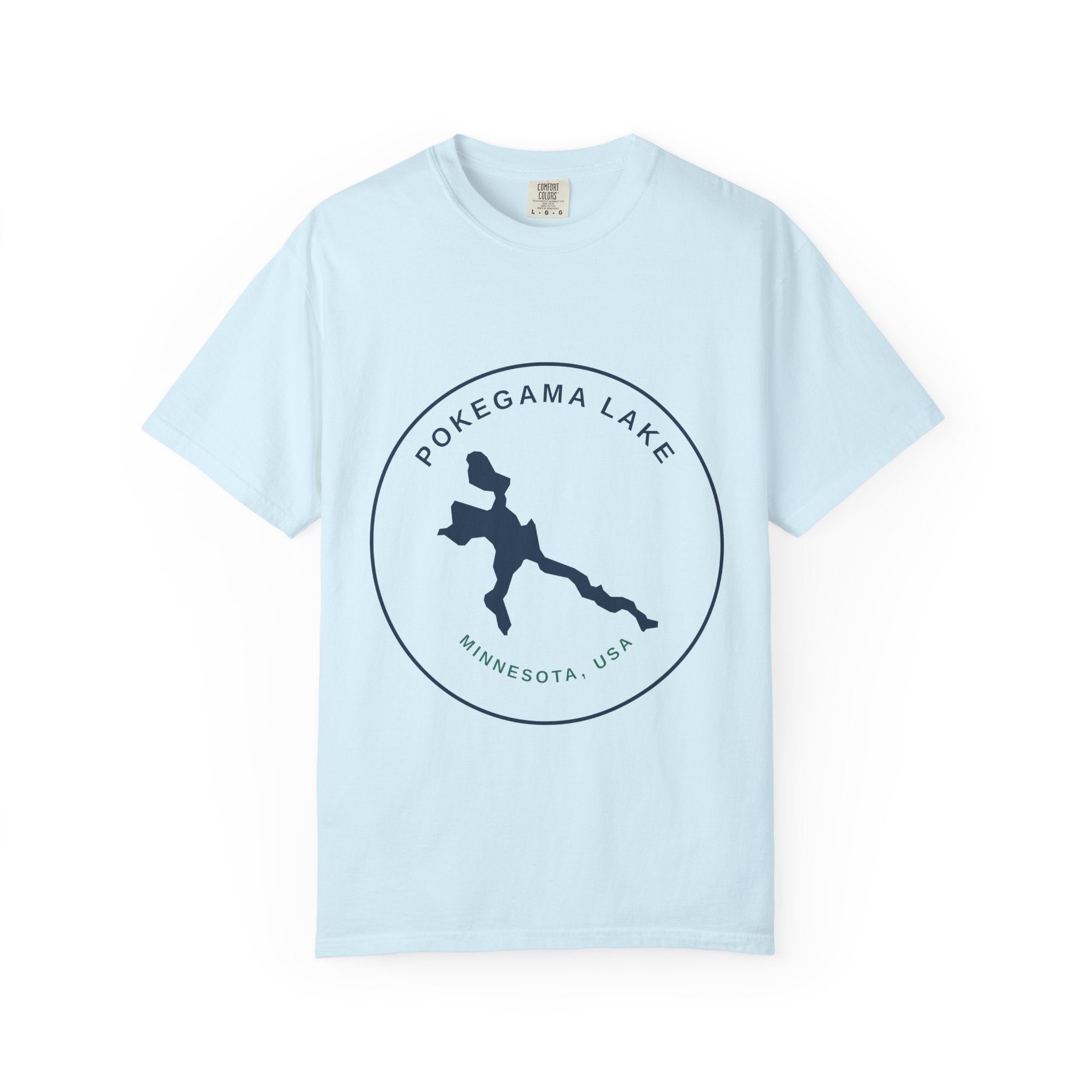 Pokegama Lake Minnesota T-Shirt — Lake Map Circle Graphic (Dark Logo, for Light Colors)