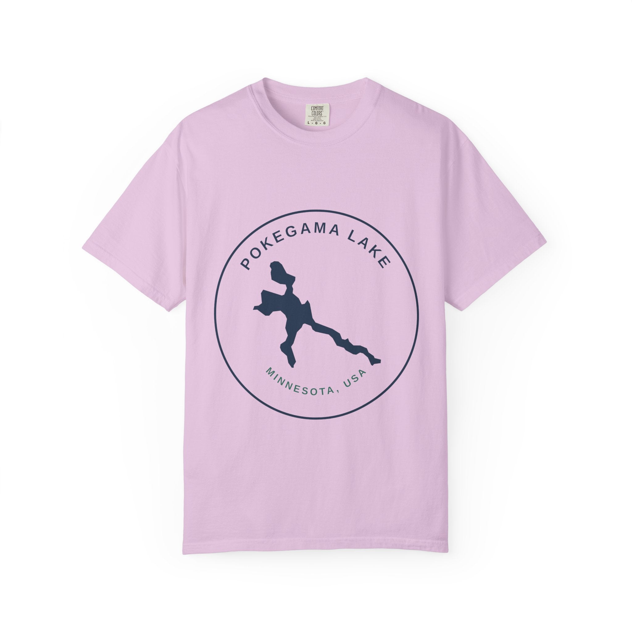 Pokegama Lake Minnesota T-Shirt — Lake Map Circle Graphic (Dark Logo, for Light Colors)
