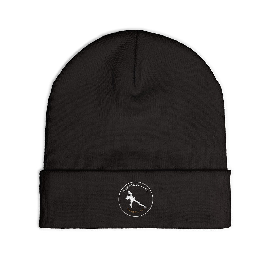 Pokegama Lake - Embroidered Runner Logo Knit Beanie (Light Logo, for Dark Colors) — Lightweight Winter Hat for Runners & Outdoor Fitness
