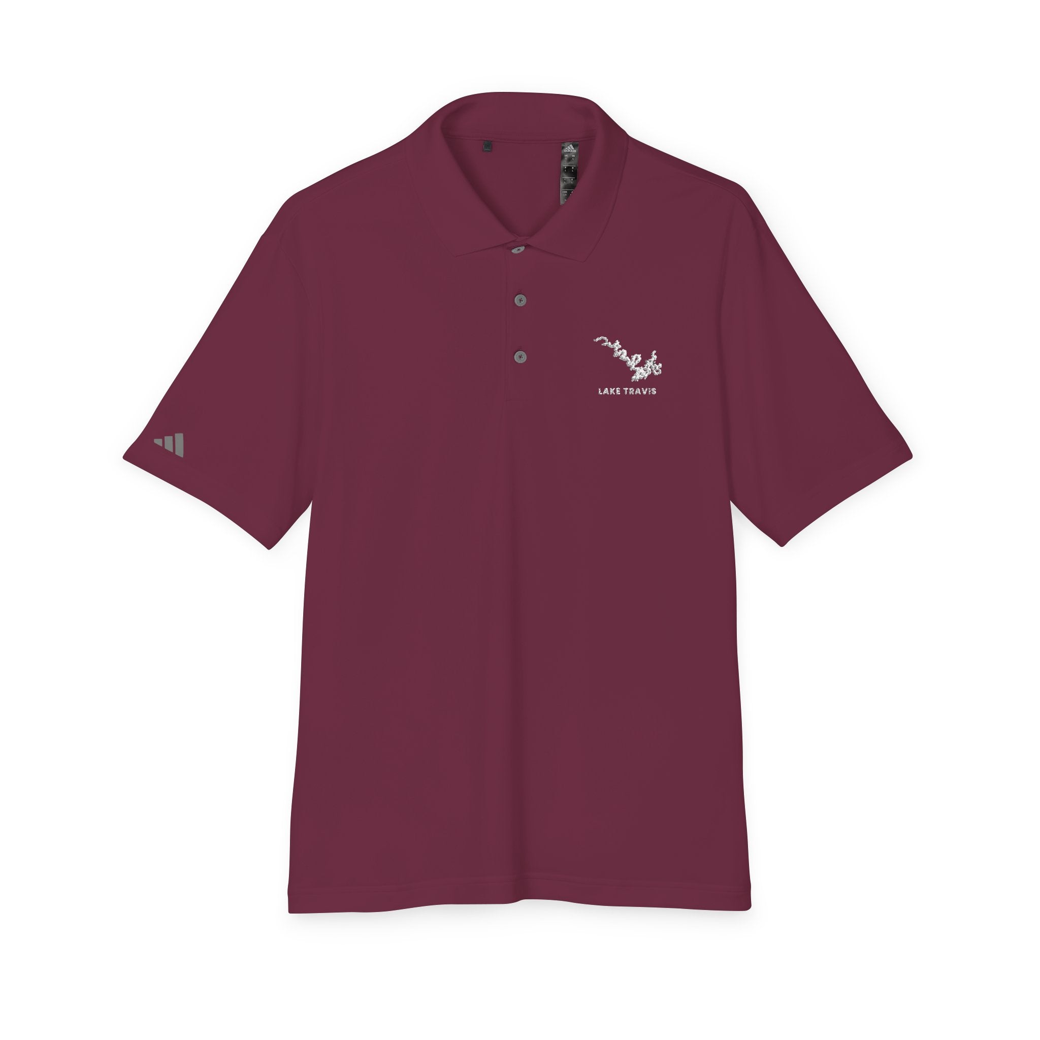 Lake Travis - White Performance Polo — Minimalist Botanical Chest Logo