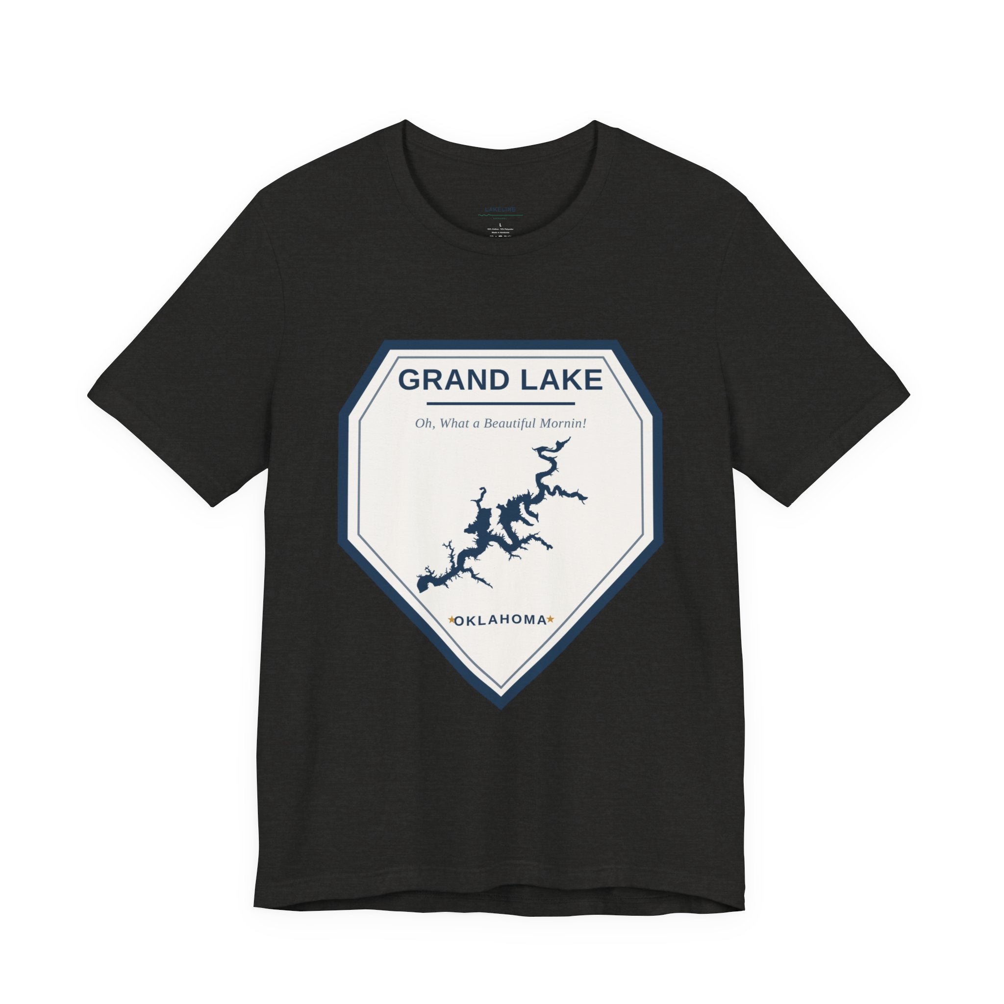Grand Lake Oklahoma Tee — “Oh, What a Beautiful Morning!” Lake Map T-Shirt