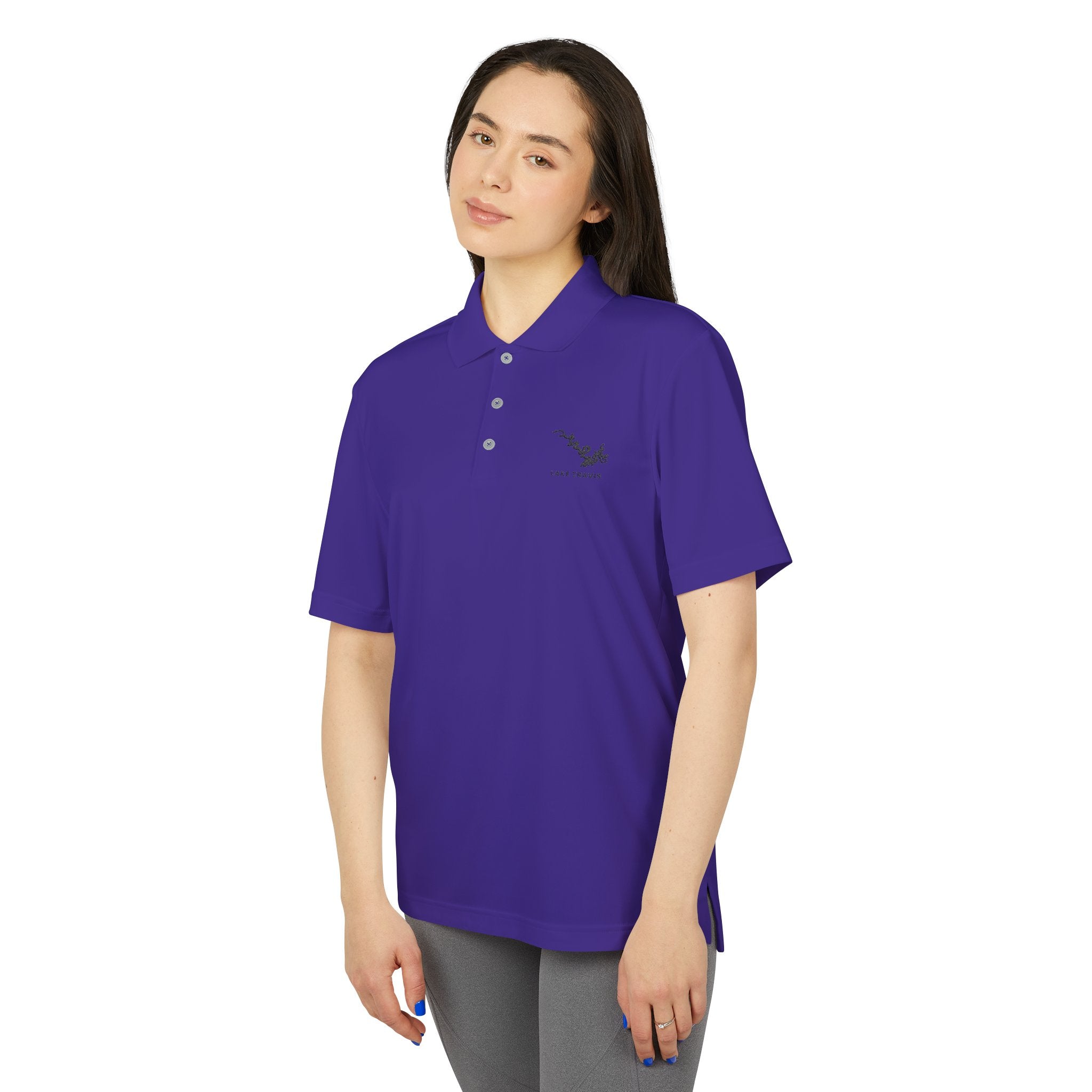 Lake Travis - White Performance Polo — Minimalist Botanical Chest Logo