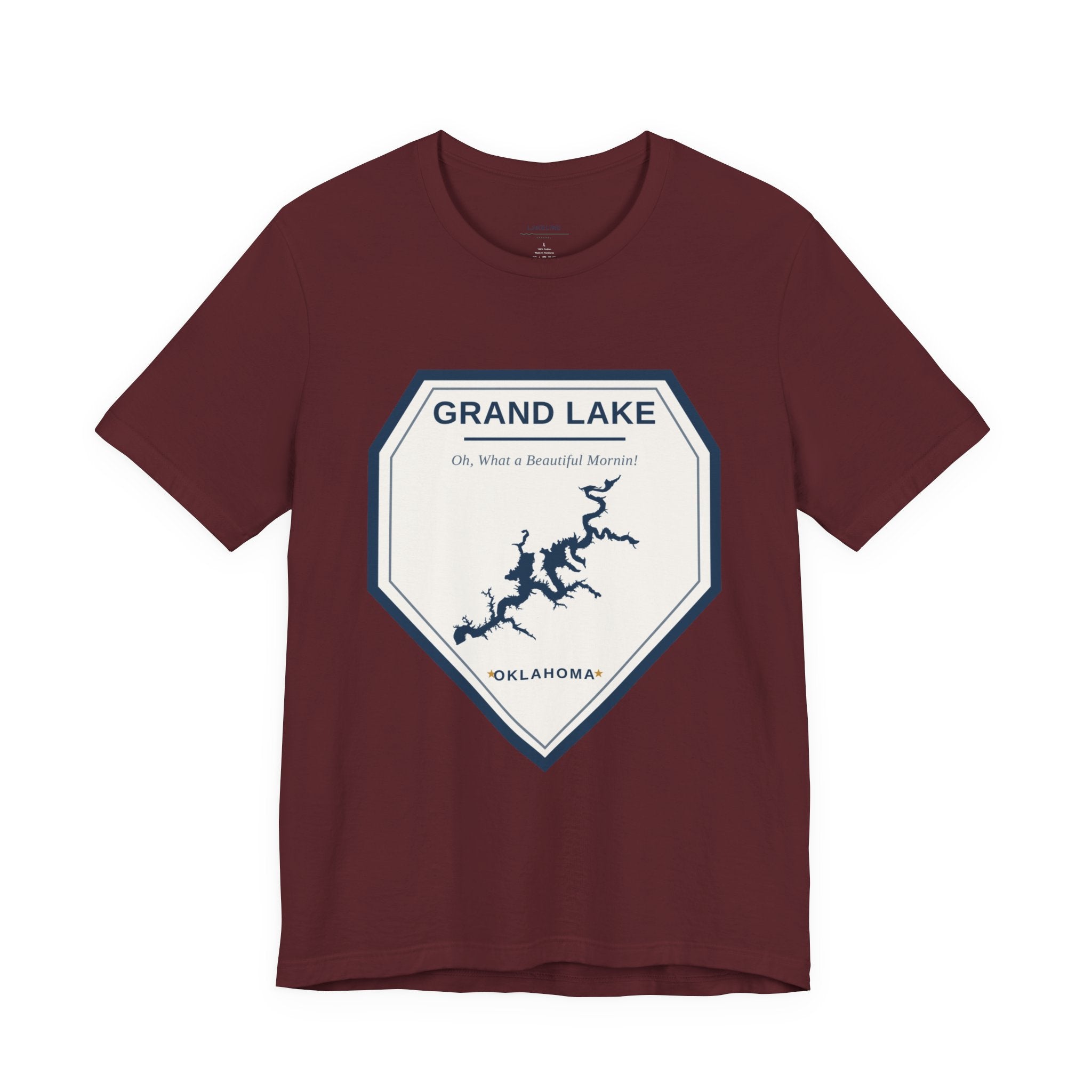 Grand Lake Oklahoma Tee — “Oh, What a Beautiful Morning!” Lake Map T-Shirt